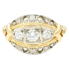 Jabel Bague Art déco en or bicolore 14 carats avec diamants taille transitionnelle  Bague Bombay
