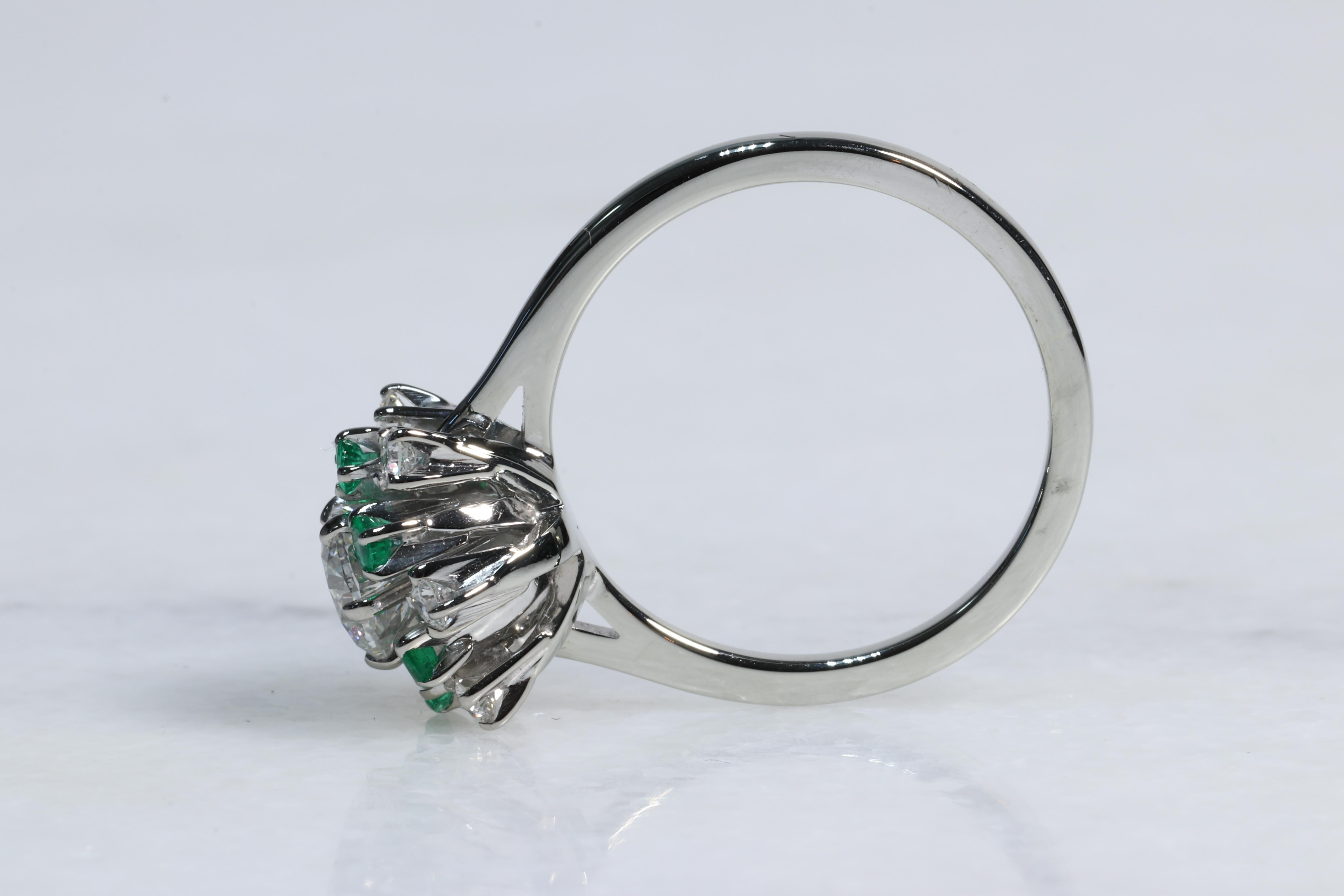 Jabel Diamond and Emerald Halo Snowflake Ring In Good Condition For Sale In Tampa, FL