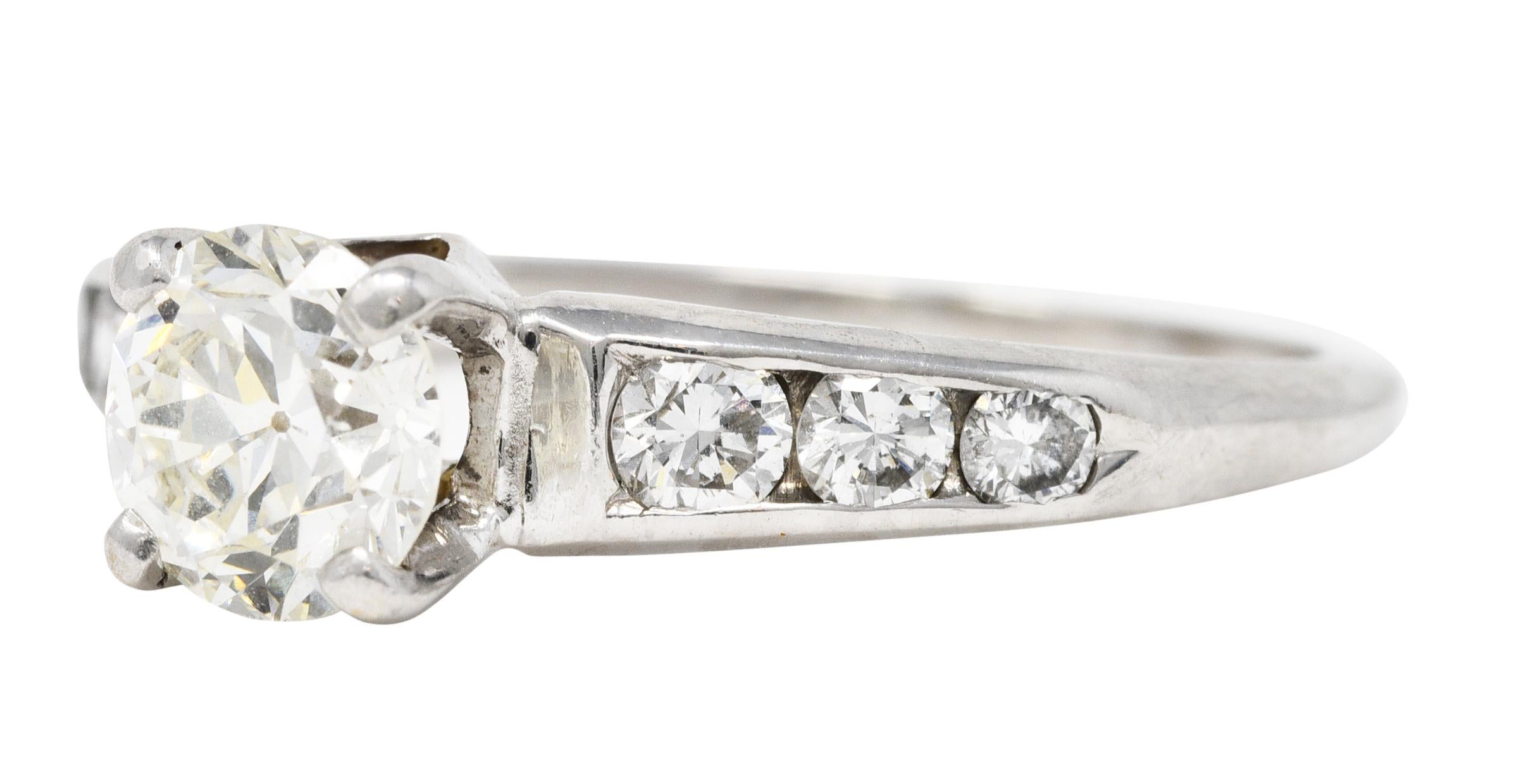 Old European Cut Jabel Mid-Century 1.21 Carat Diamond 18 Karat White Gold Engagement Ring