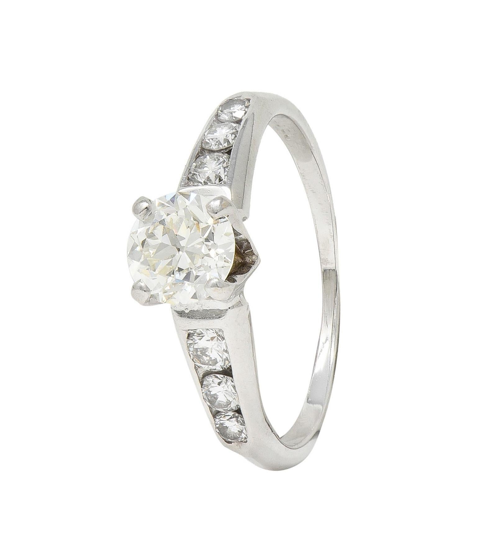 Jabel Mid-Century 1.21 CTW Diamond 18 Karat White Gold Vintage Engagement Ring For Sale 5