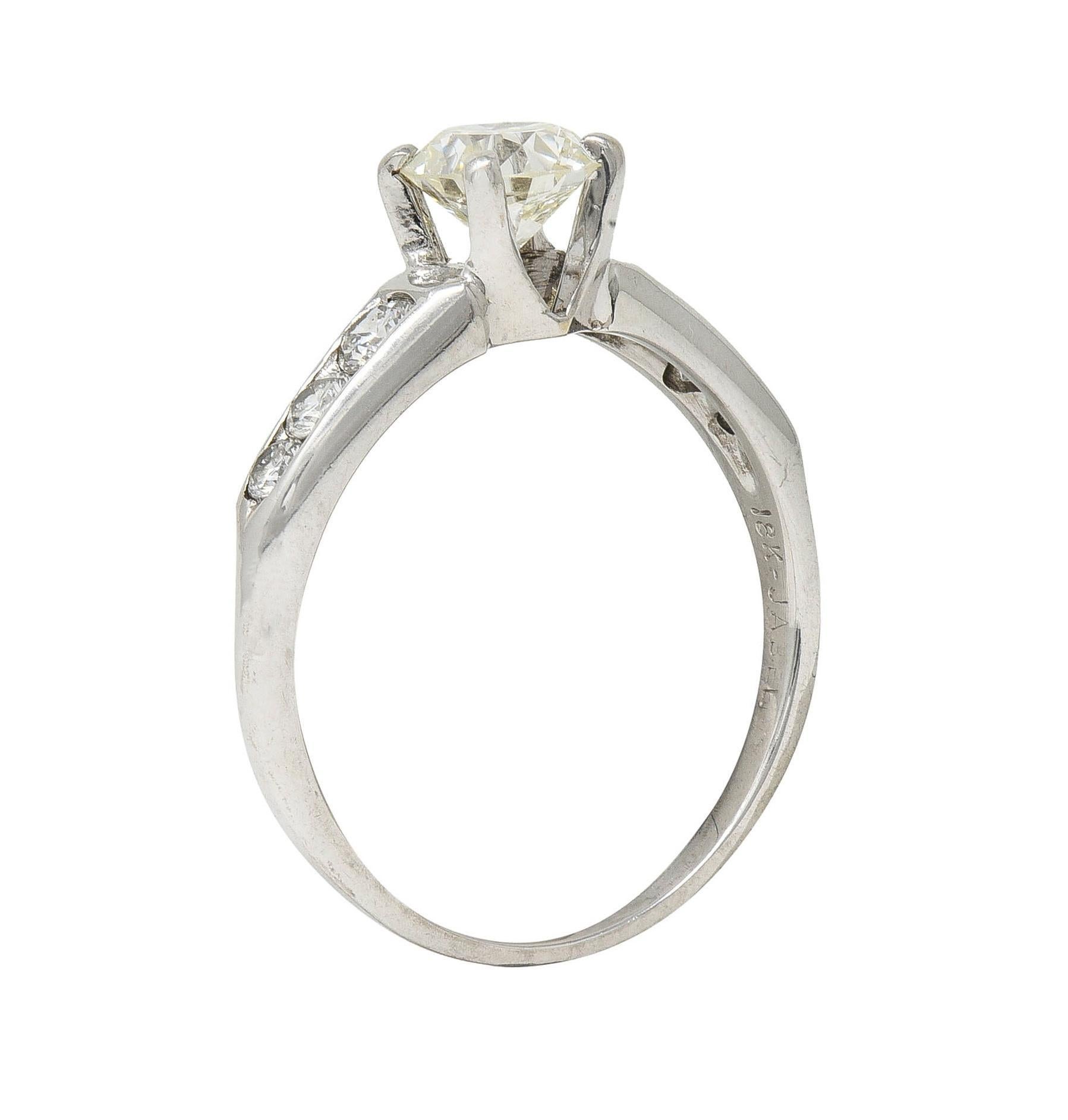 Jabel Mid-Century 1.21 CTW Diamond 18 Karat White Gold Vintage Engagement Ring For Sale 7