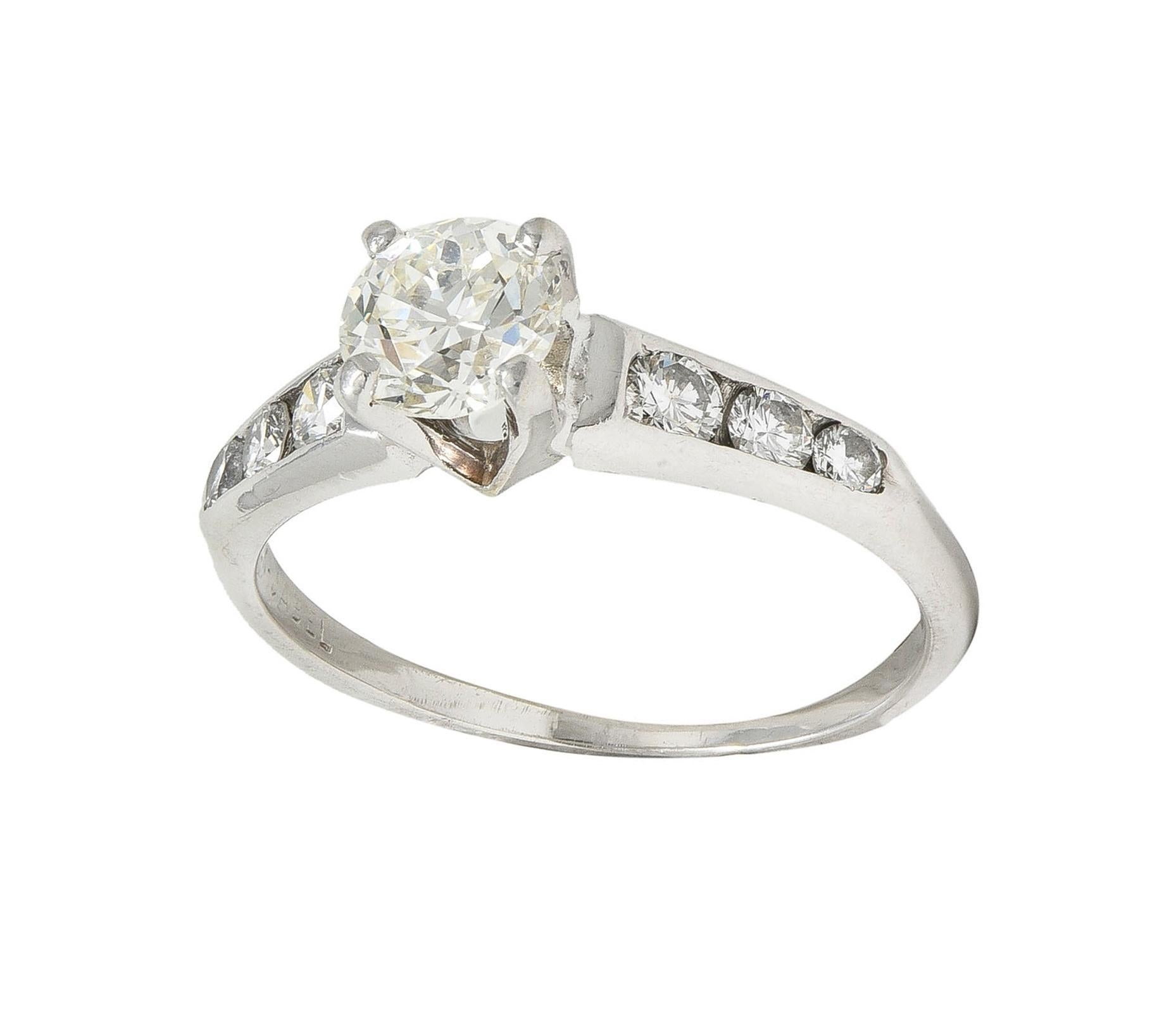 Jabel Mid-Century 1.21 CTW Diamond 18 Karat White Gold Vintage Engagement Ring For Sale 8