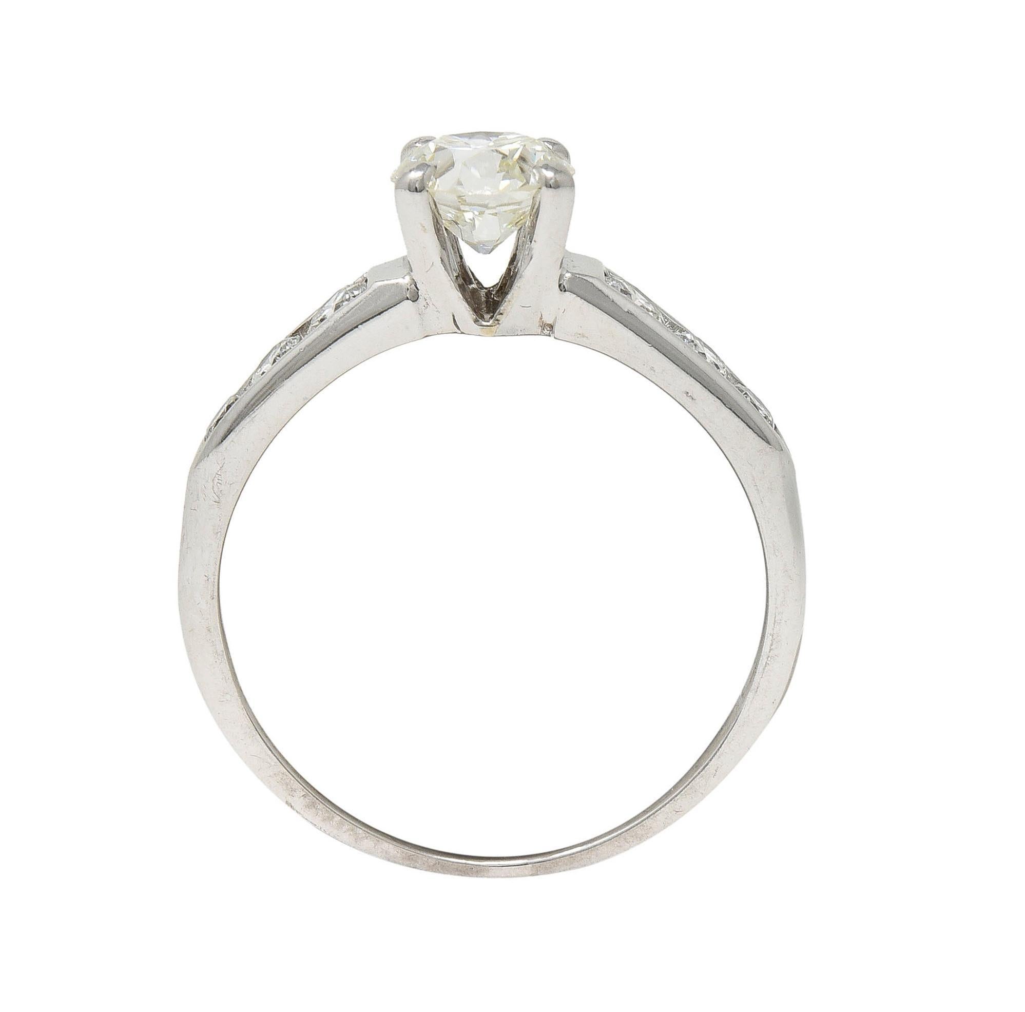 Jabel Mid-Century 1.21 CTW Diamond 18 Karat White Gold Vintage Engagement Ring In Excellent Condition For Sale In Philadelphia, PA