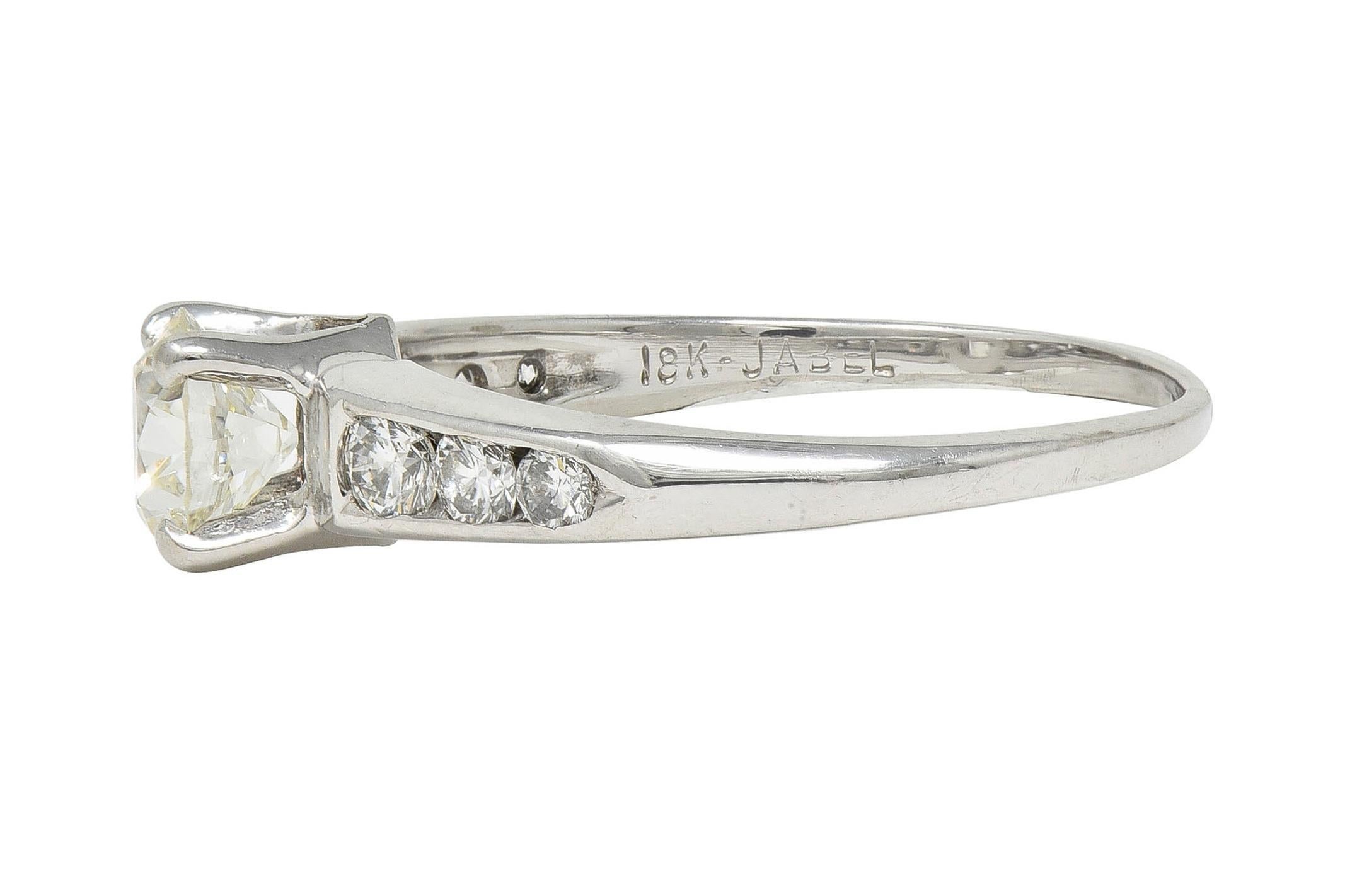 Jabel Mid-Century 1.21 CTW Diamond 18 Karat White Gold Vintage Engagement Ring For Sale 2