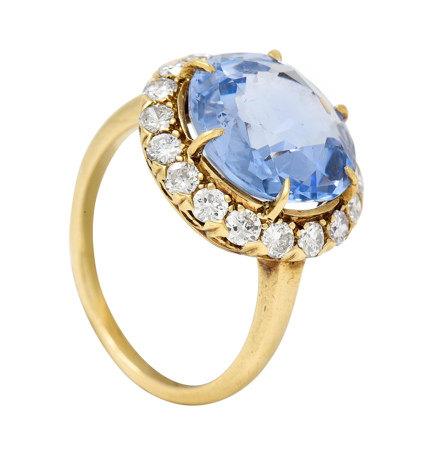 Jabel Mid-Century 6.99 CTW No Heat Sapphire Diamond 14 Karat Ring GIA 5