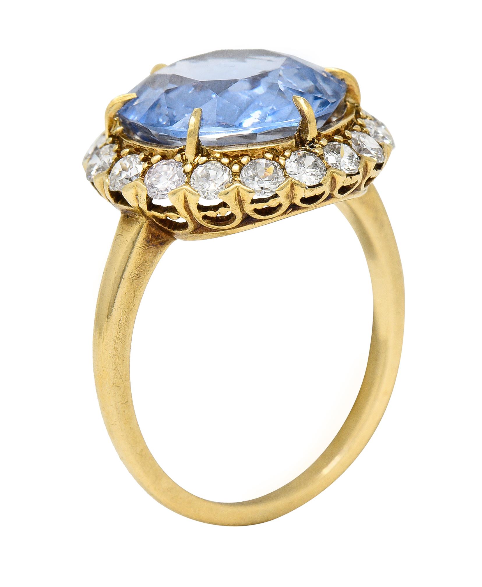 Jabel Mid-Century 6.99 CTW No Heat Sapphire Diamond 14 Karat Ring GIA 6