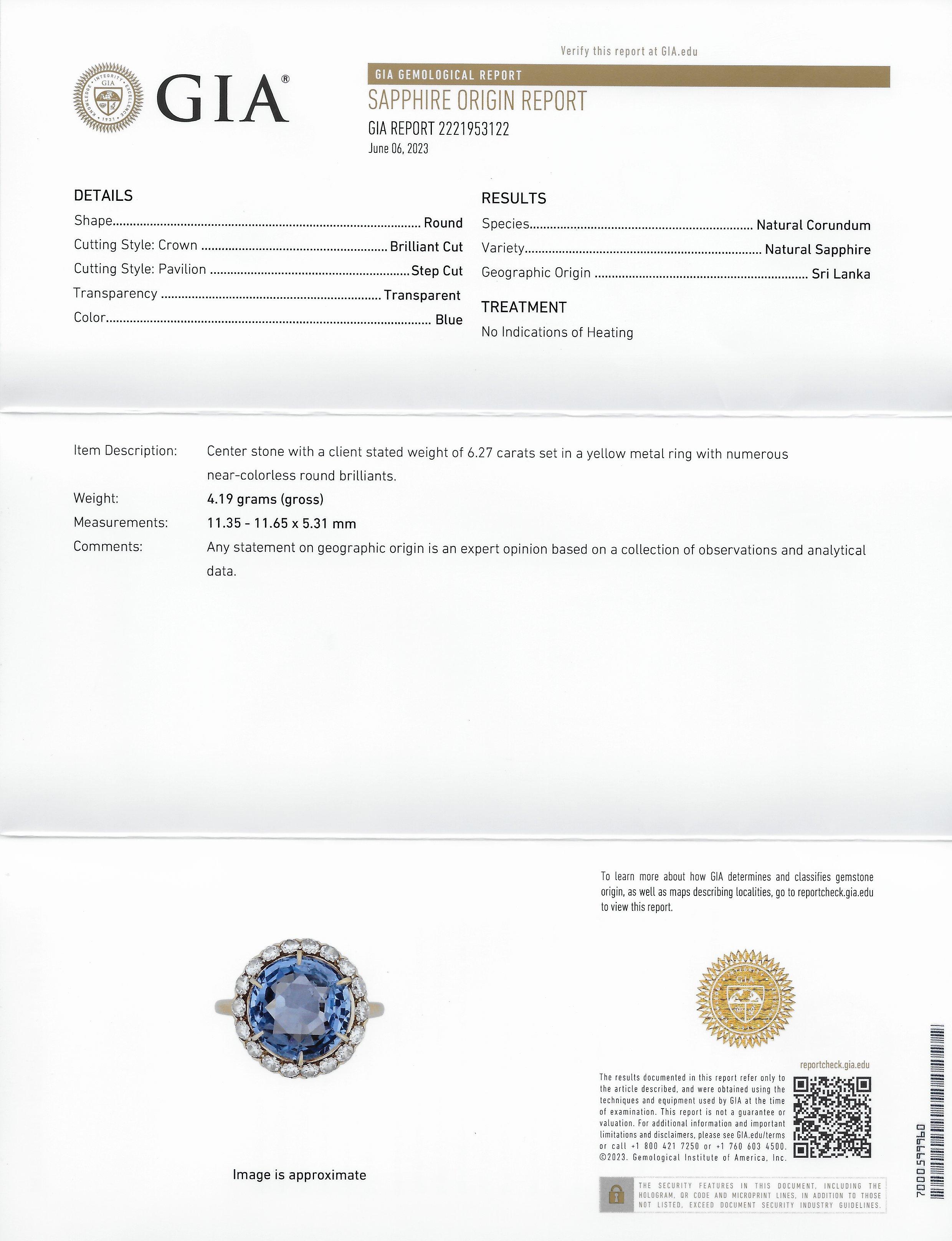 Jabel Mid-Century 6.99 CTW No Heat Sapphire Diamond 14 Karat Ring GIA 7