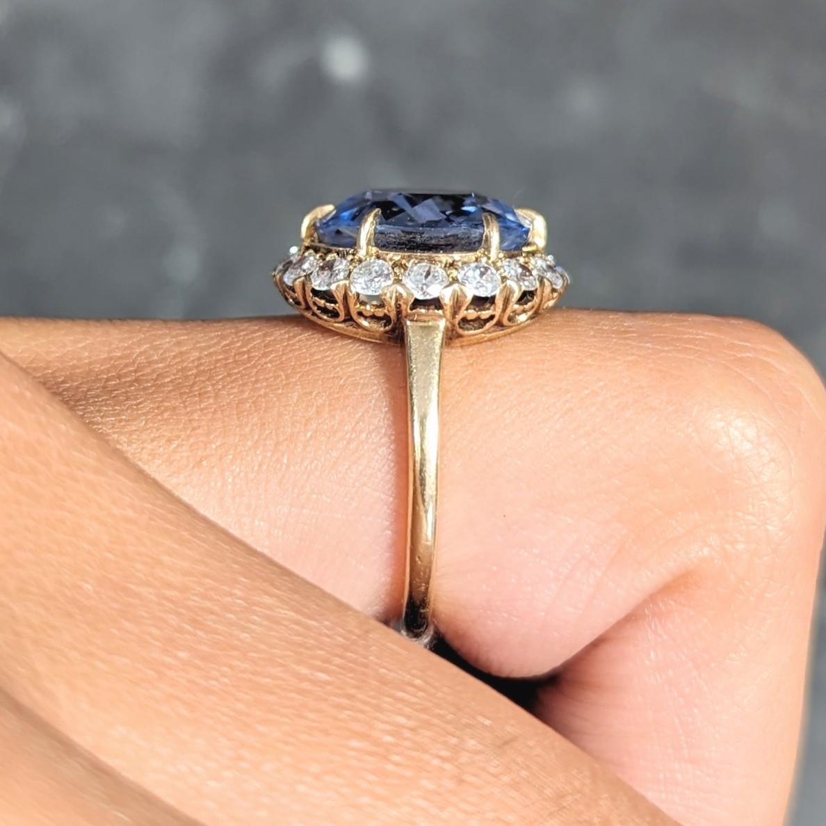 Jabel Mid-Century 6.99 CTW No Heat Sapphire Diamond 14 Karat Ring GIA 9