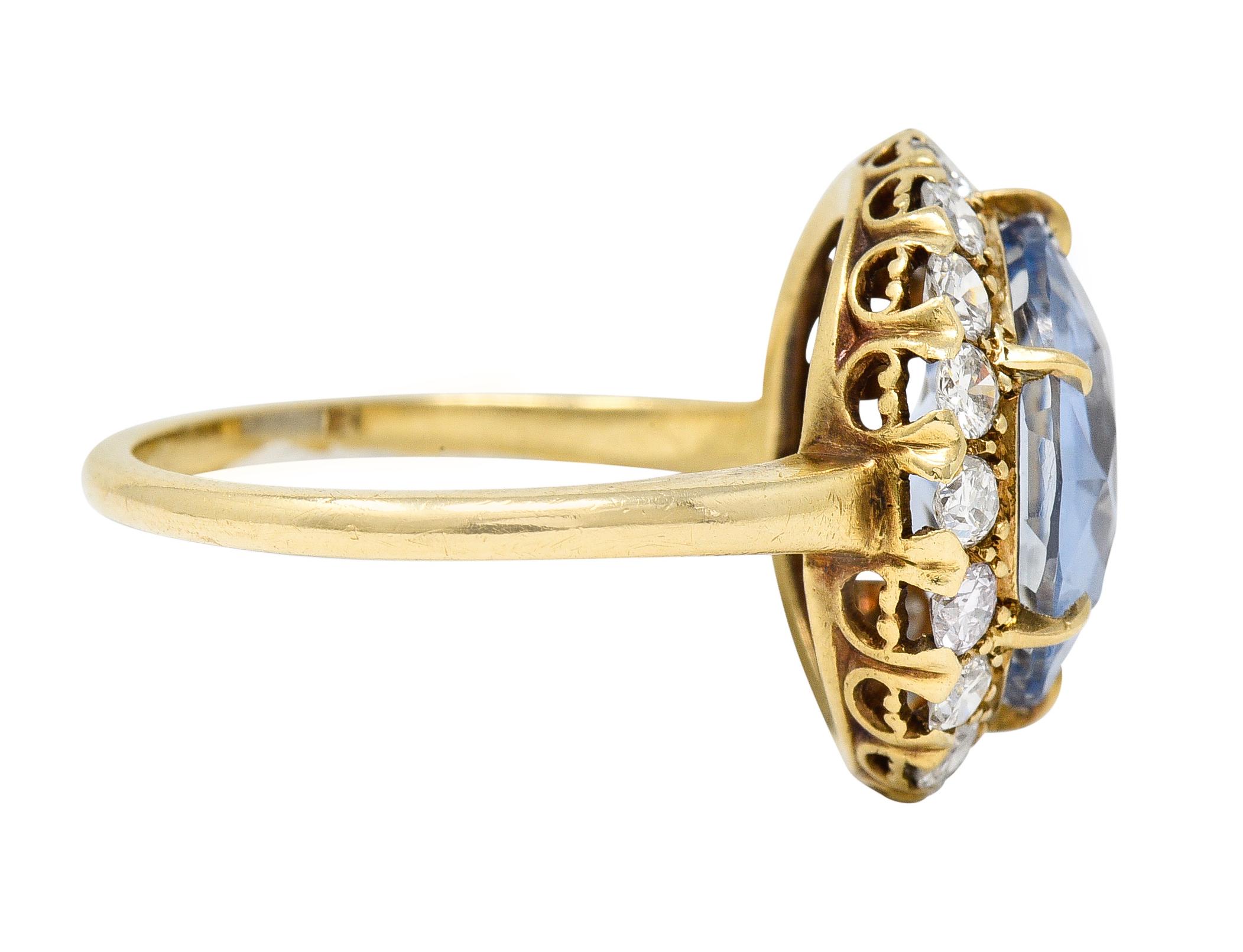 Round Cut Jabel Mid-Century 6.99 CTW No Heat Sapphire Diamond 14 Karat Ring GIA
