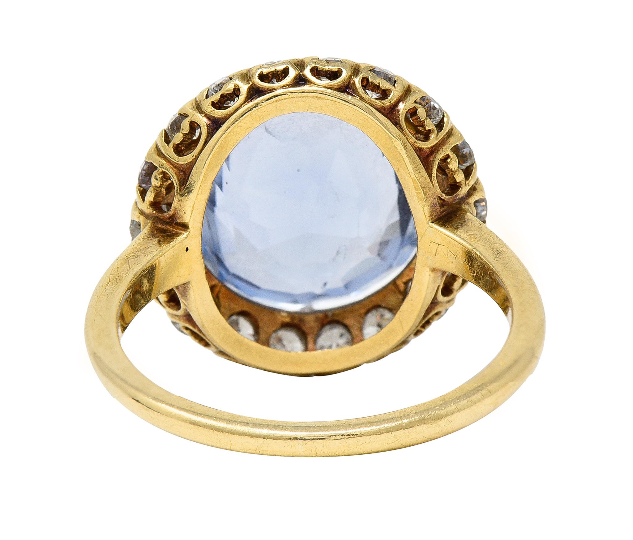 Jabel Mid-Century 6.99 CTW No Heat Sapphire Diamond 14 Karat Ring GIA In Excellent Condition In Philadelphia, PA