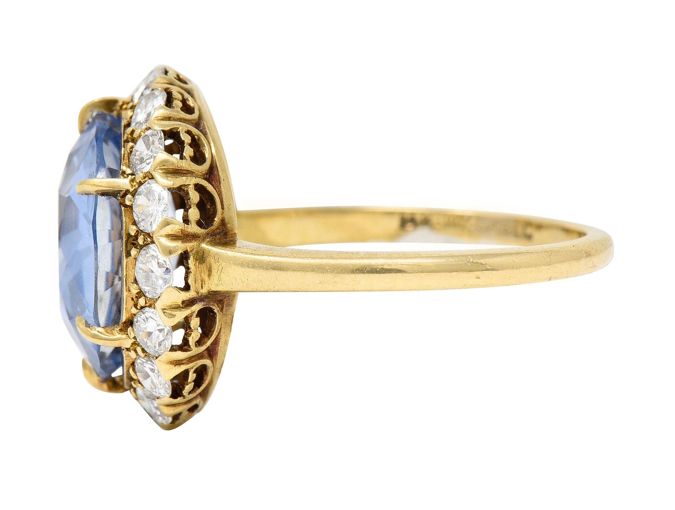 Women's or Men's Jabel Mid-Century 6.99 CTW No Heat Sapphire Diamond 14 Karat Ring GIA