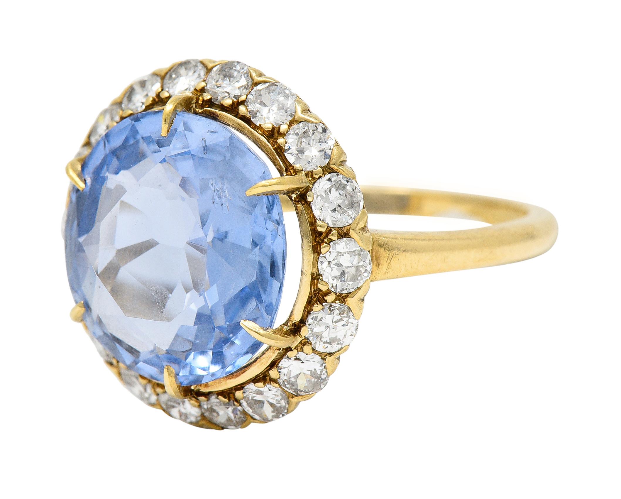 Jabel Mid-Century 6.99 CTW No Heat Sapphire Diamond 14 Karat Ring GIA 1
