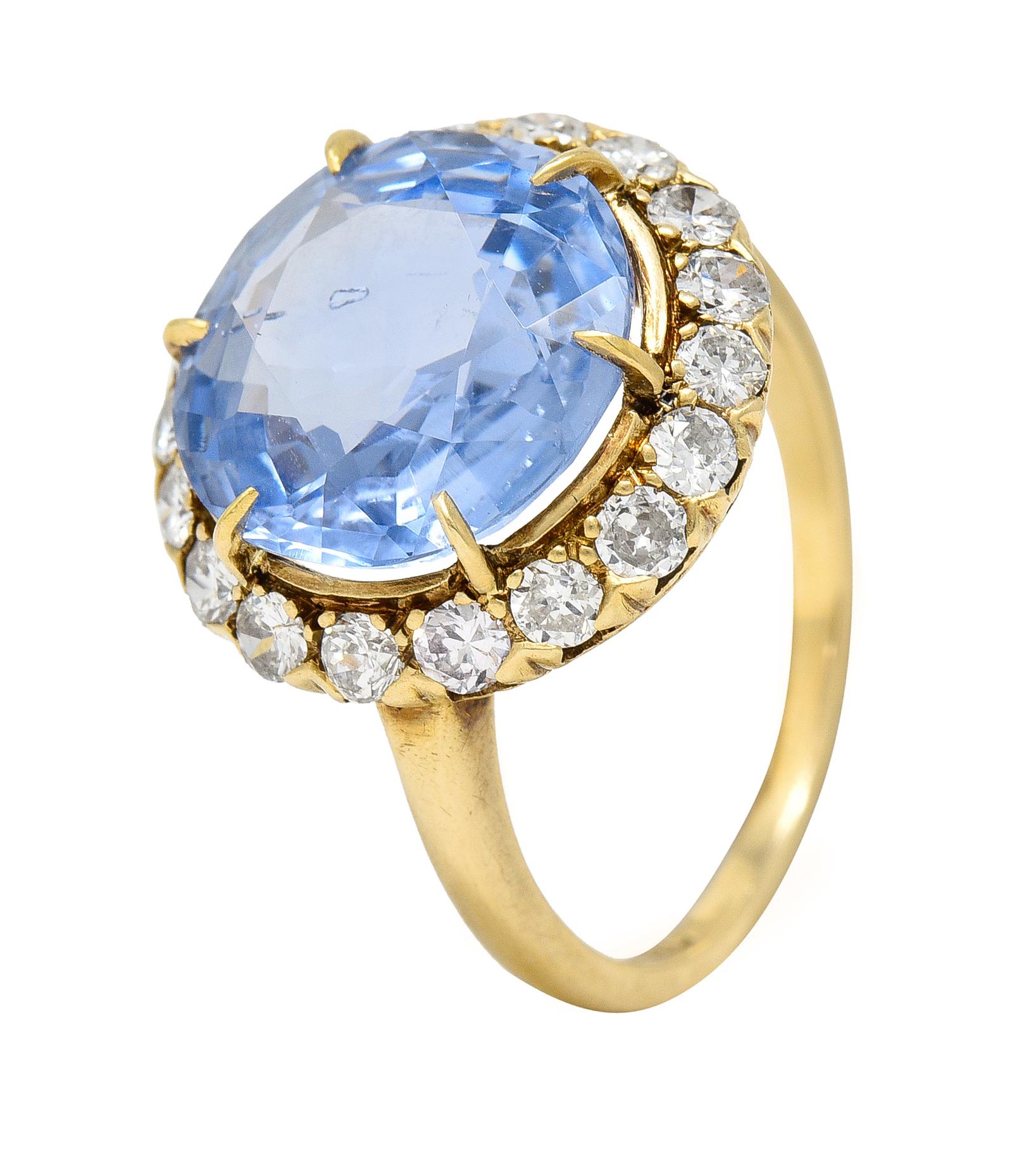 Jabel Mid-Century 6.99 CTW No Heat Sapphire Diamond 14 Karat Ring GIA 3