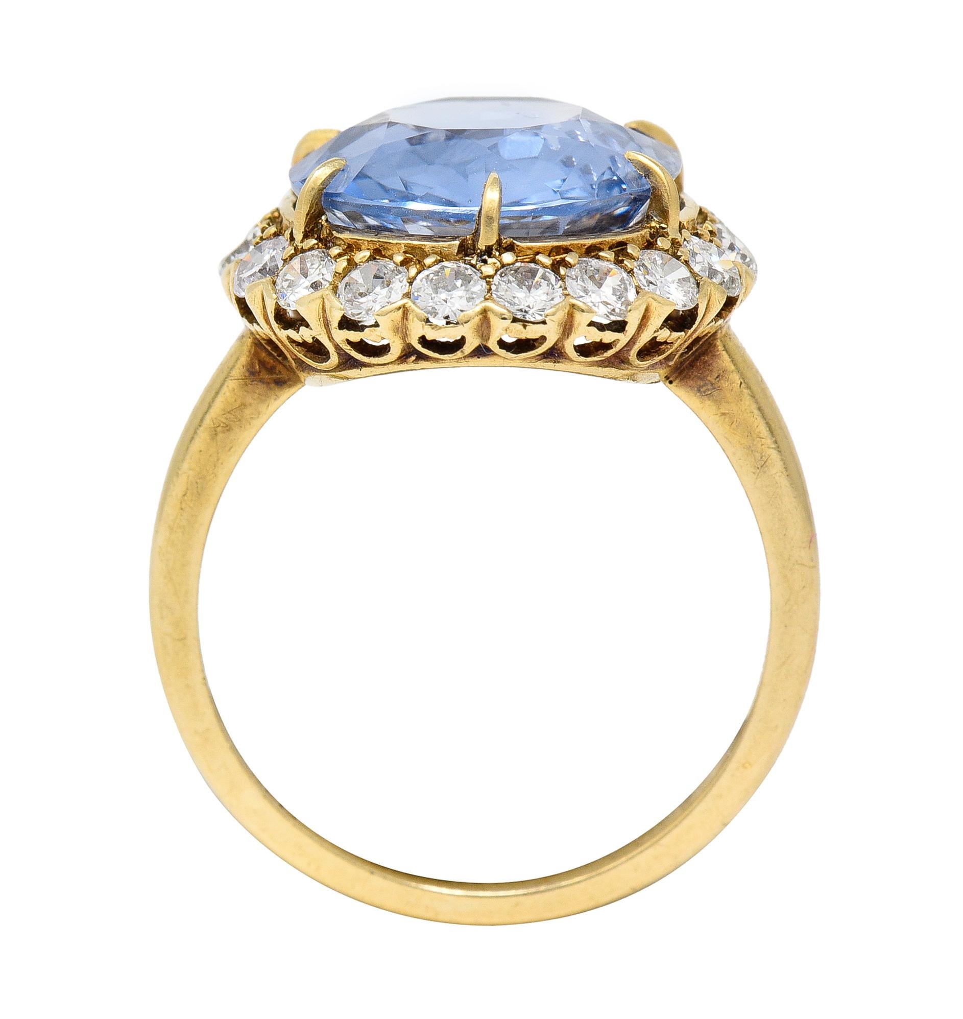 Jabel Mid-Century 6.99 CTW No Heat Sapphire Diamond 14 Karat Ring GIA 4