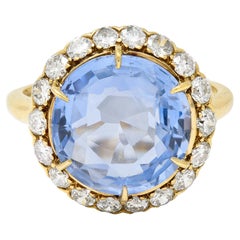 Jabel Mid-Century 6.99 CTW No Heat Sapphire Diamond 14 Karat Ring GIA