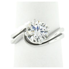 Retro Jabel Platinum GIA Round Diamond Solitaire Engagement Ring & Wedding Band Set