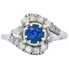 Jabel Vintage 1.50 Carat Sapphire Diamond 18 Karat White Gold Bypass Ring