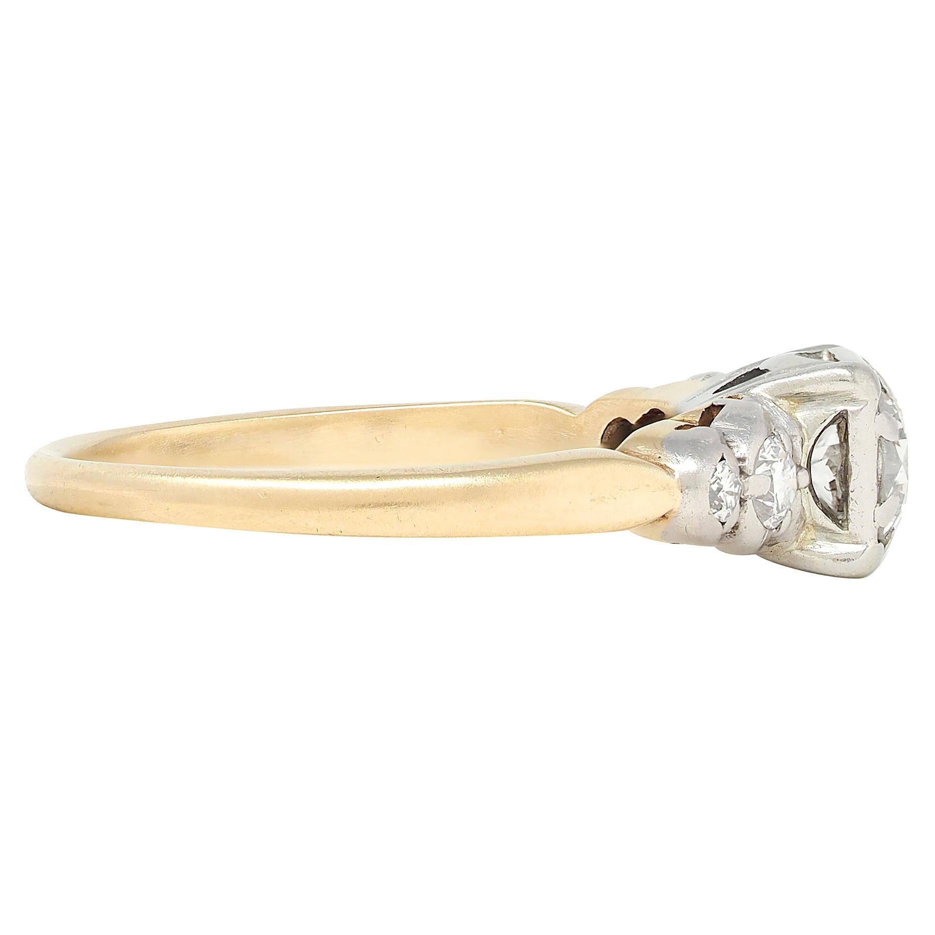 Anillo de compromiso Jabel Retro Diamante Oro Amarillo 14K Vintage Escalonado Corte redondo en venta
