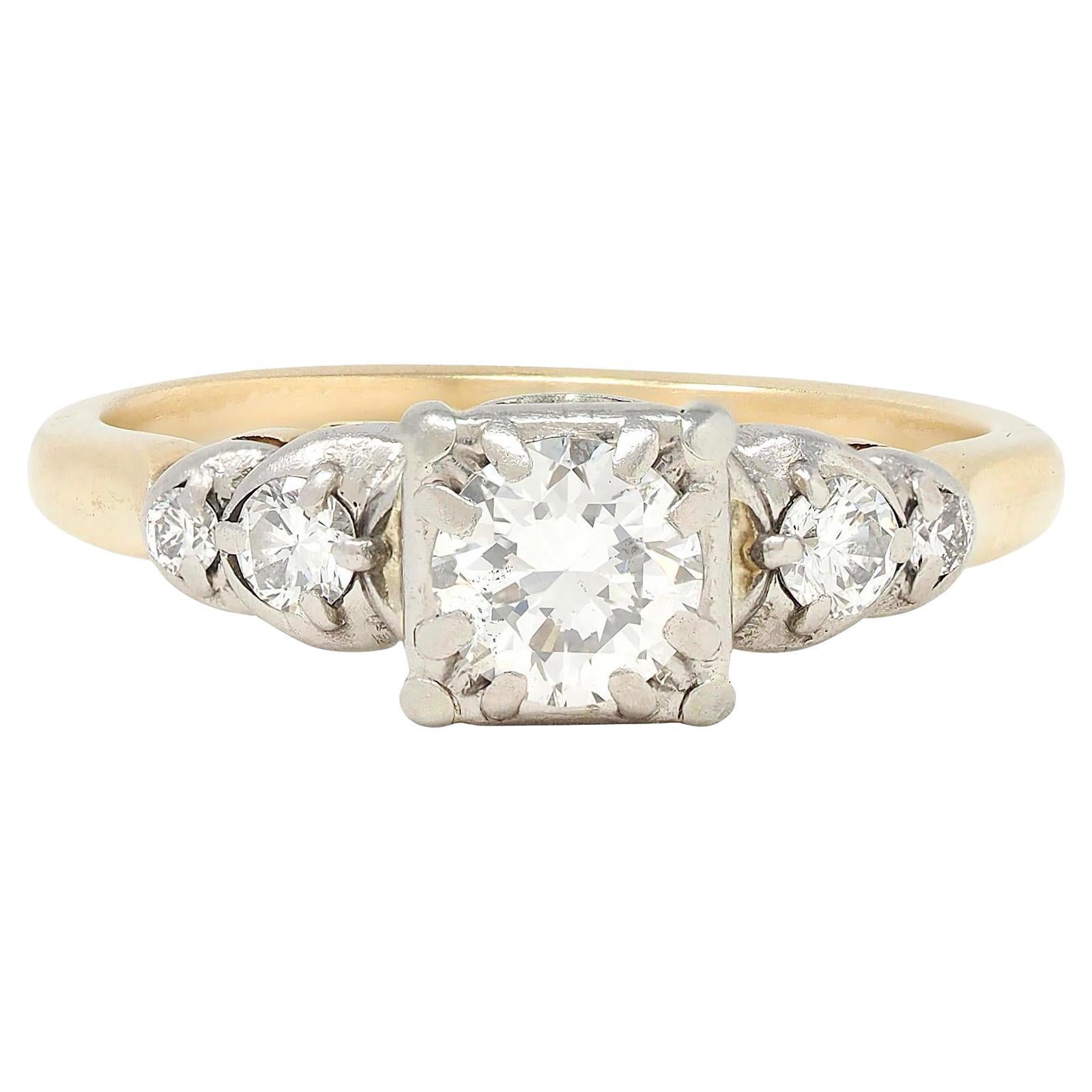 Anillo de compromiso Jabel Retro Diamante Oro Amarillo 14K Vintage Escalonado en venta