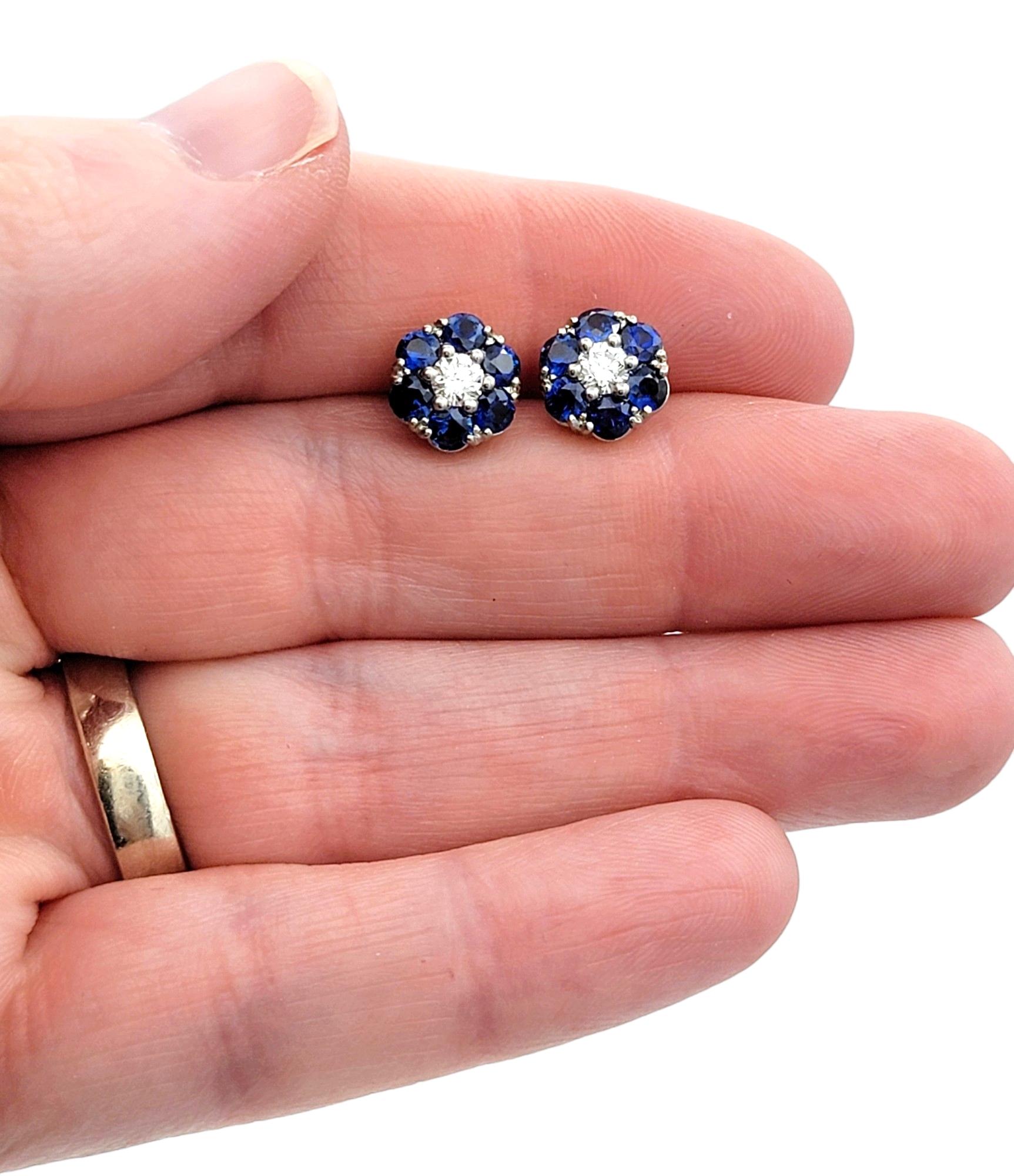 Jabel Sapphire and Diamond Flower Design Stud Earrings in 18 Karat Yellow Gold For Sale 1