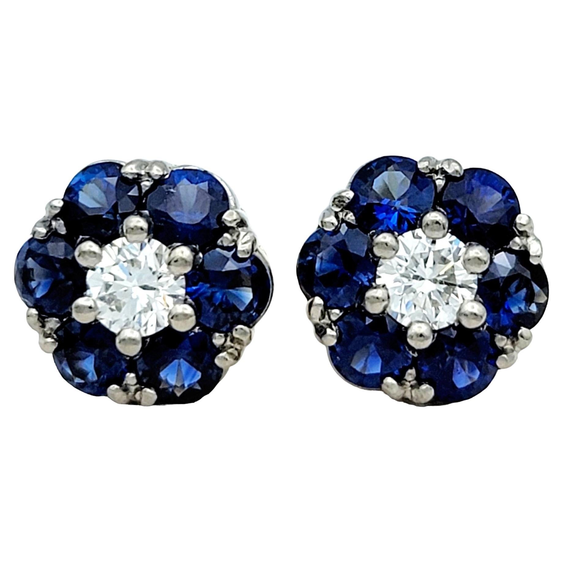 Jabel Sapphire and Diamond Flower Design Stud Earrings in 18 Karat Yellow Gold For Sale