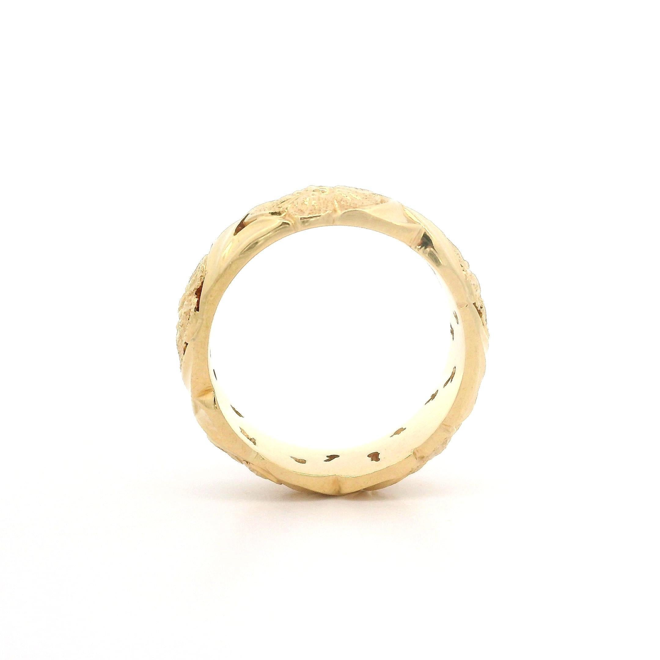 Women's Jabel Solid 18k Yellow Gold 6.9mm Wide Floral Detailed Eternity Band Ring sz 5.5