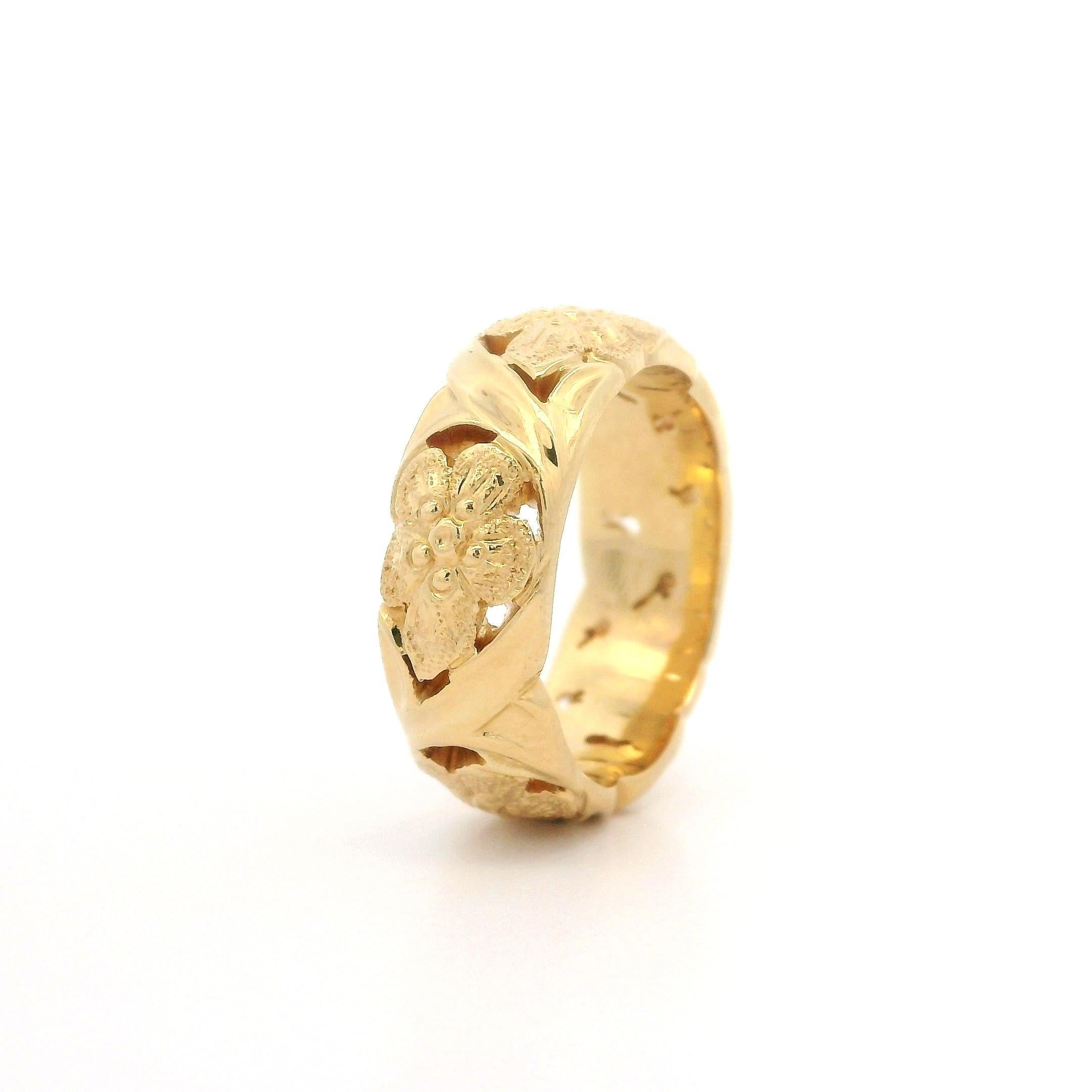 Jabel Solid 18k Yellow Gold 6.9mm Wide Floral Detailed Eternity Band Ring sz 5.5 1