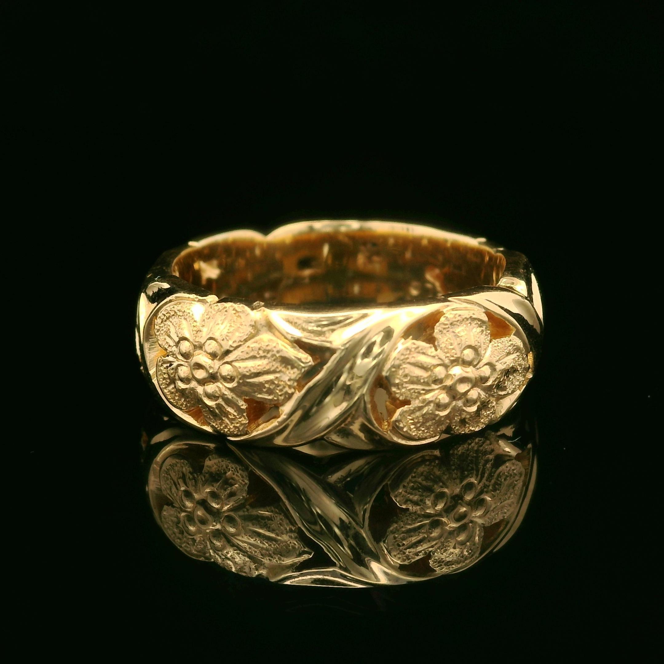 Jabel Solid 18k Yellow Gold 6.9mm Wide Floral Detailed Eternity Band Ring sz 5.5 2