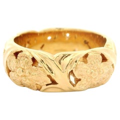 Jabel Solid 18k Yellow Gold 6.9mm Wide Floral Detailed Eternity Band Ring sz 5.5