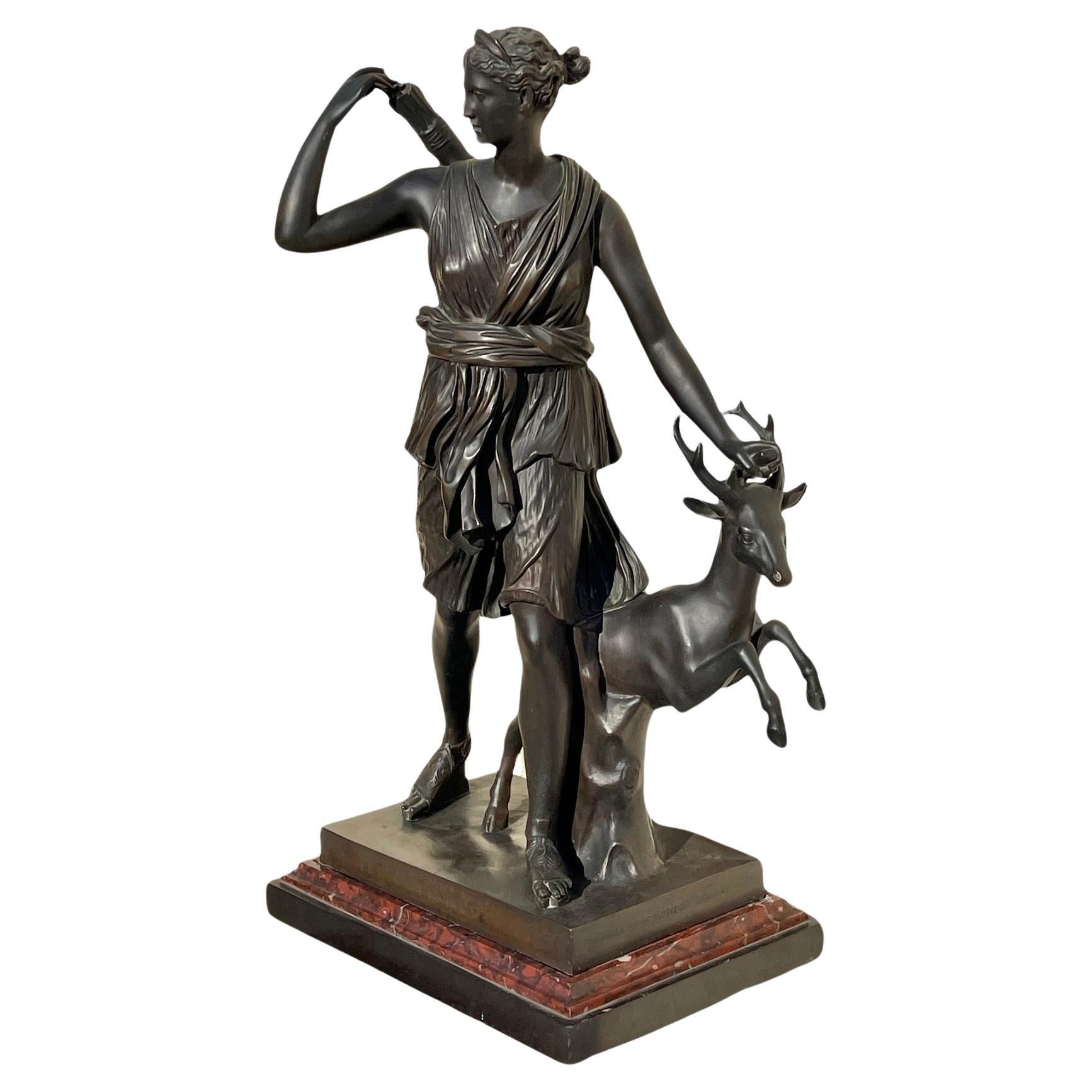 JABOEUF Founder - Bronze Diane à La Biche / Diane De Versailles For Sale