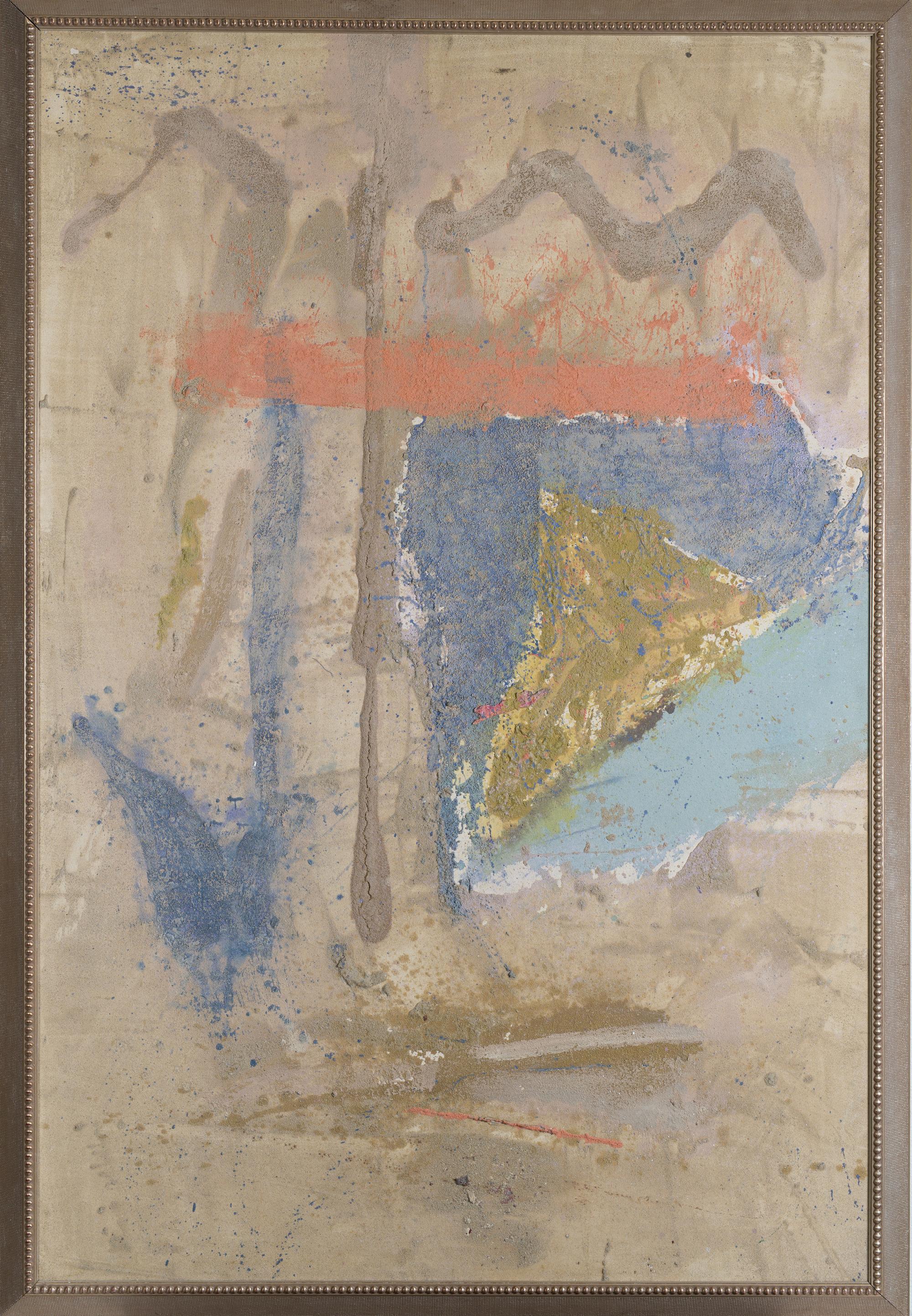 The Lake (Abstract Composition) Red Blue & Brown - South African Artist 1991 o/c - Painting by Jabulane Sam Nhlengethwa