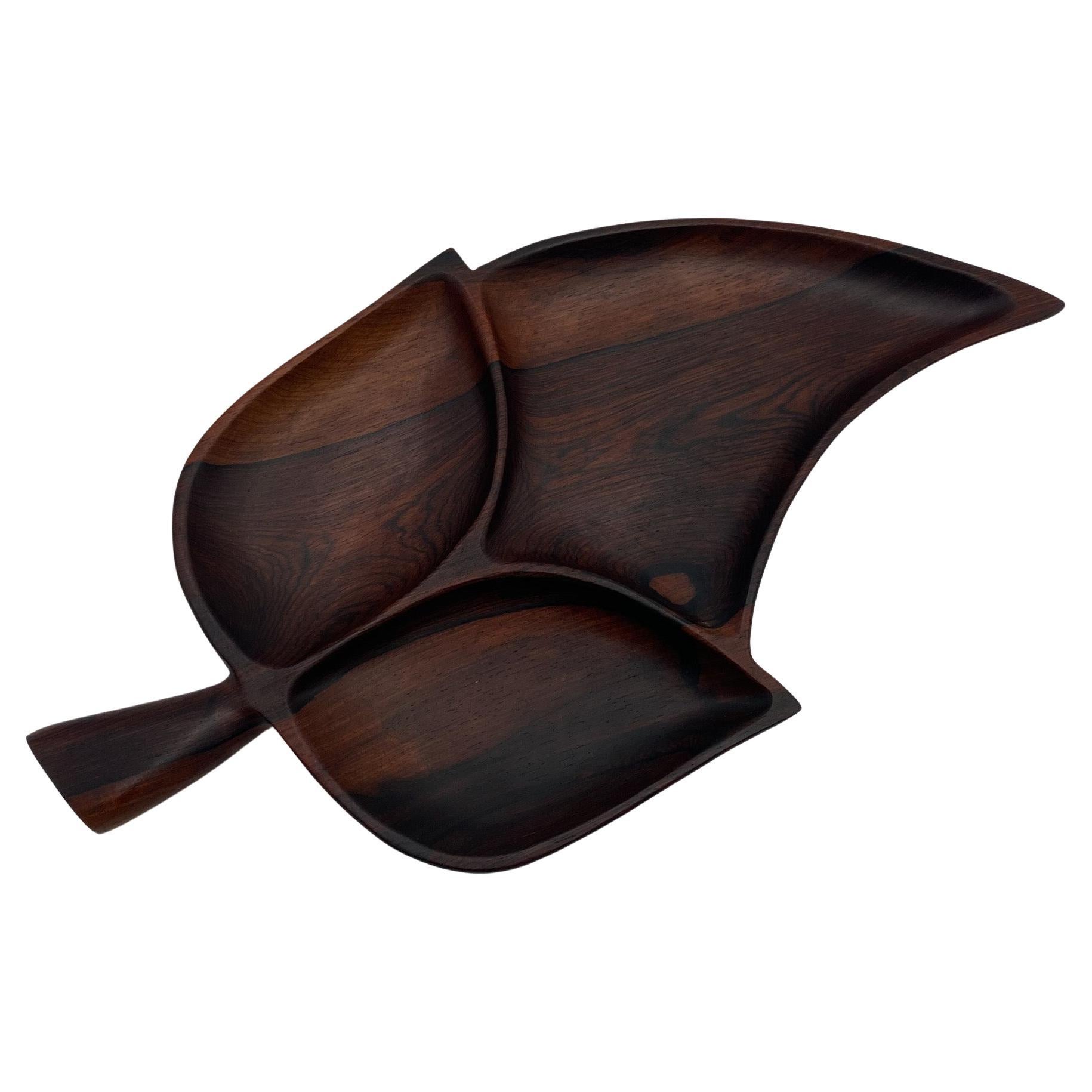 Jac-Arte Jacaranda Rosewood Divided Bowl / Tray.  Brazil, 1960's 