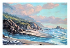 Vintage Coastal Seascape in Oil on Canvas