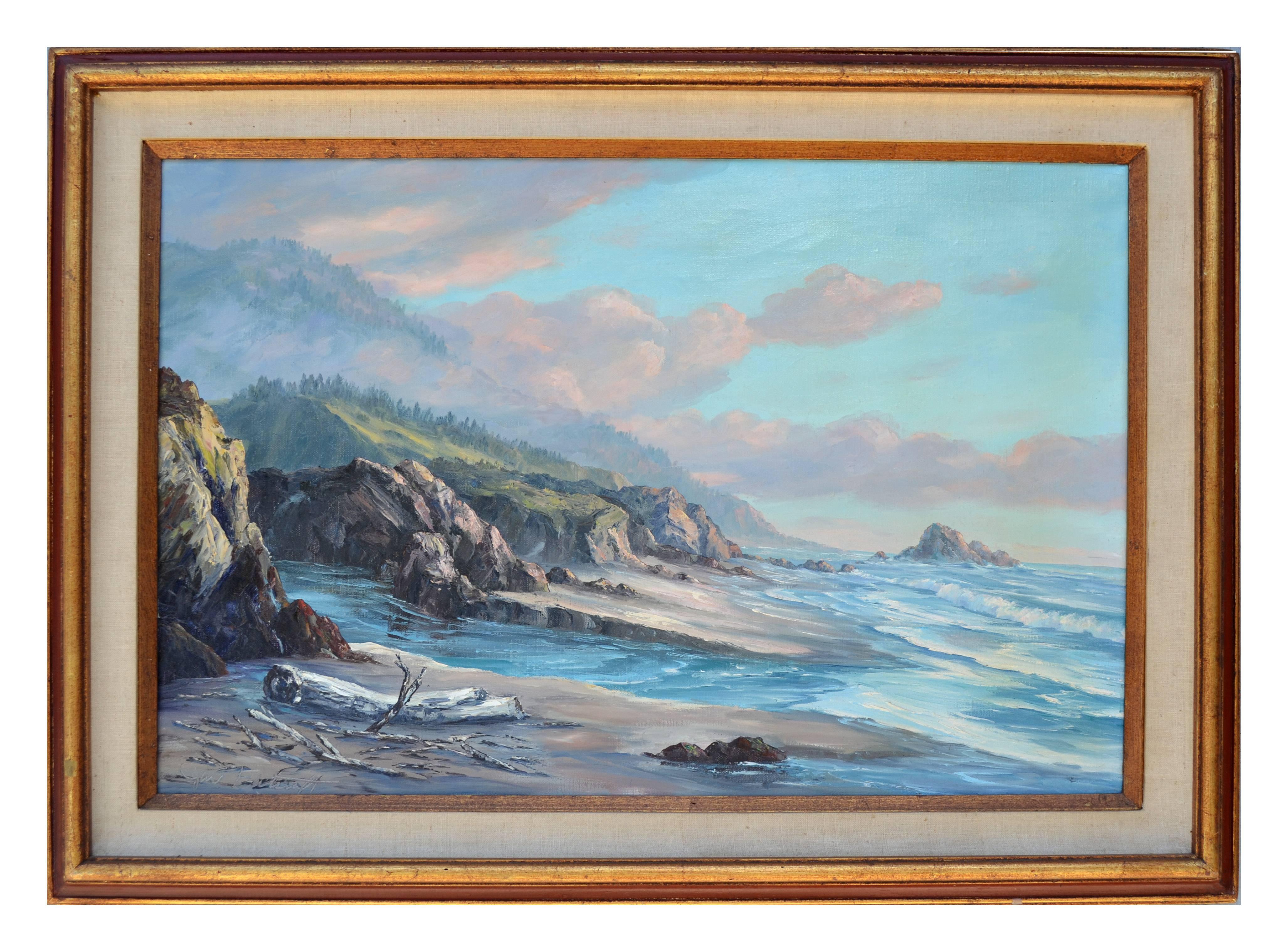 Landscape Painting de Jac Falcraft - Paisaje marino costero vintage al óleo sobre lienzo