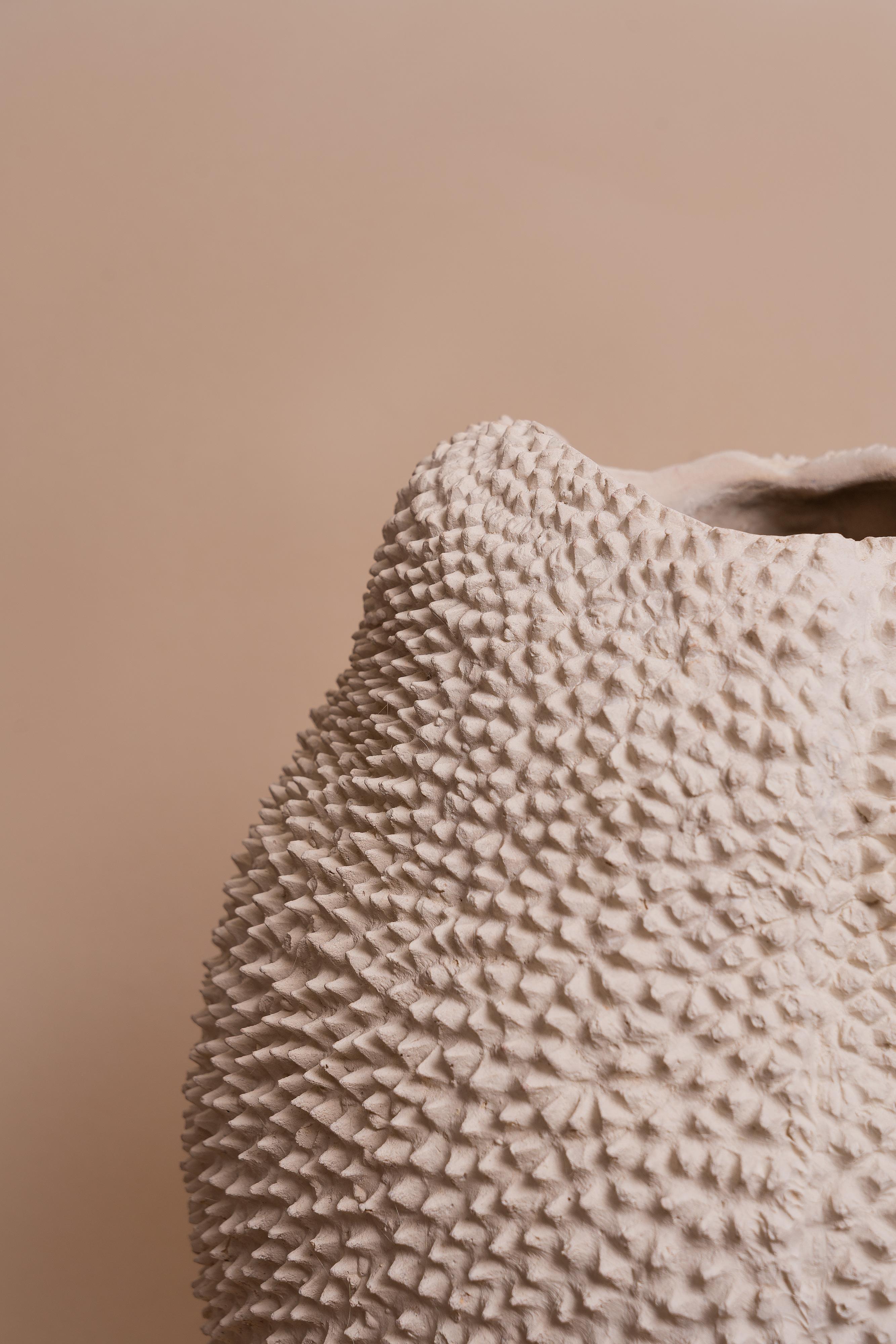 Post-Modern Jaca Vase No. 17 in Offwhite Organic Textured Ceramic by Hanna Englund For Sale