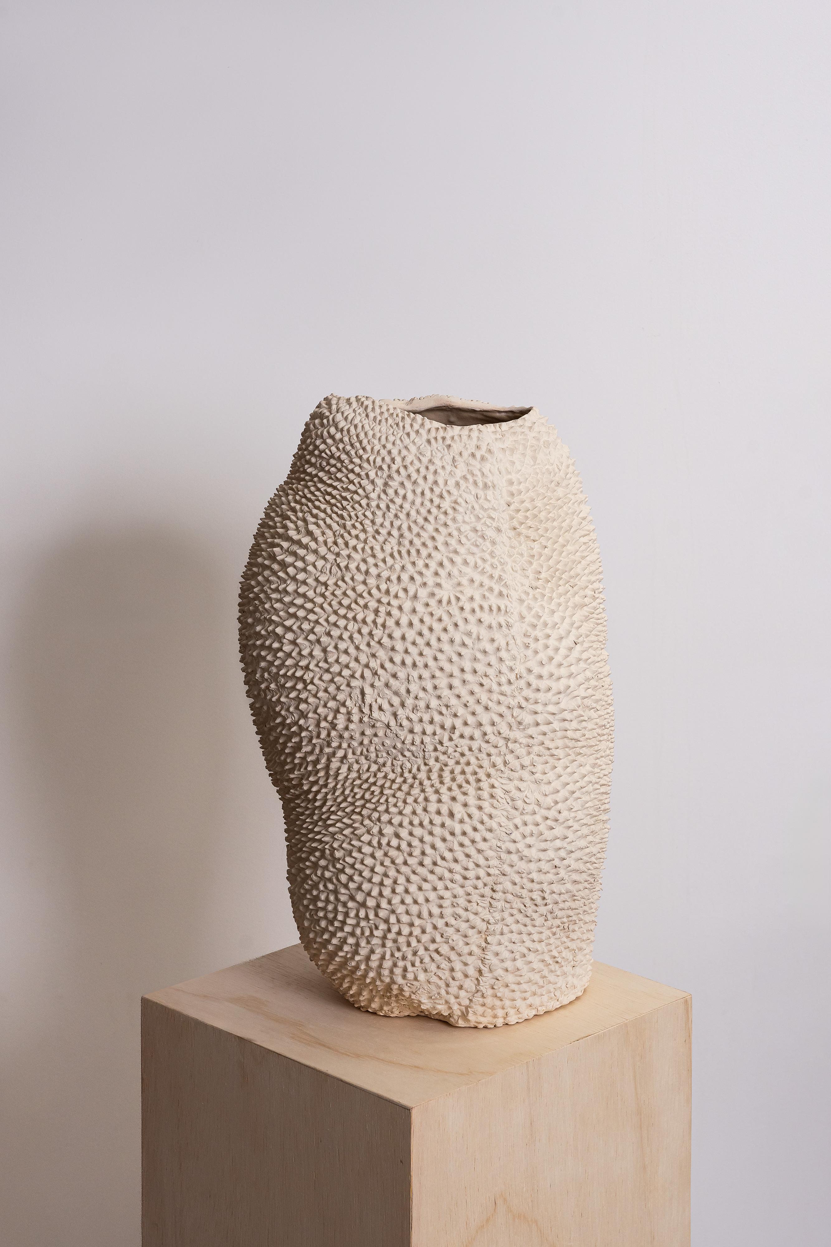 Contemporary Jaca Vase No. 17 in Offwhite Organic Textured Ceramic by Hanna Englund For Sale