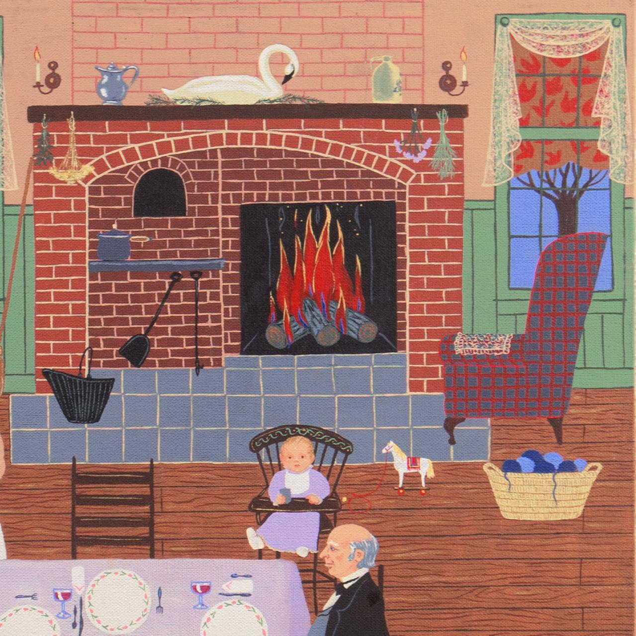 'The Family Dinner', Thanksgiving, Christmas, Festive Reunion, Large Naive Oil For Sale 2