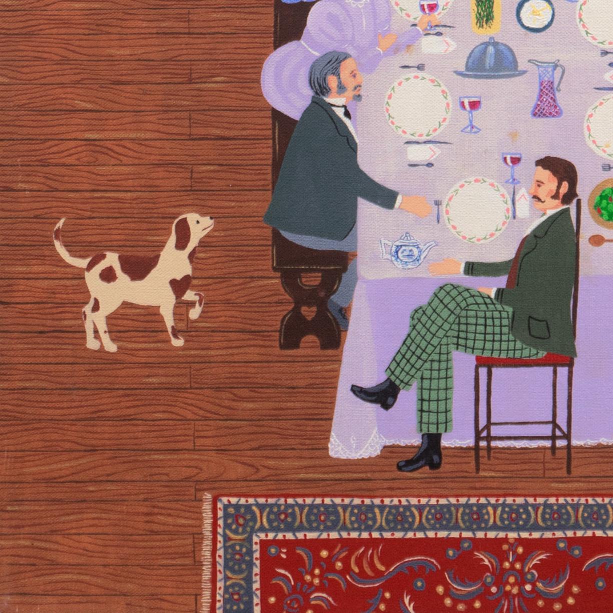 'The Family Dinner', Thanksgiving, Christmas, Festive Reunion, Large Naive Oil For Sale 4