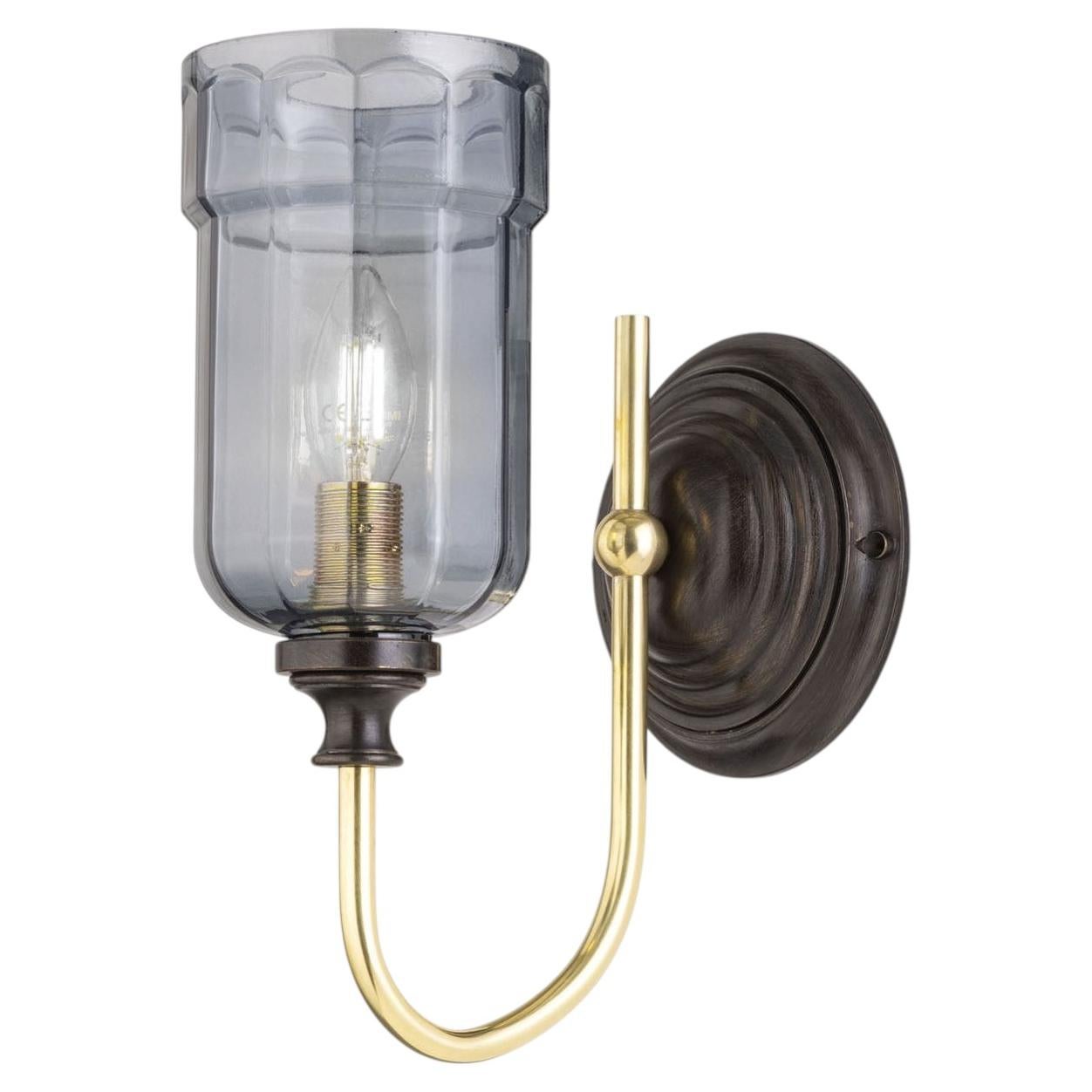 Jacaranda Brass & Smoked Glass Wall Sconce For Sale