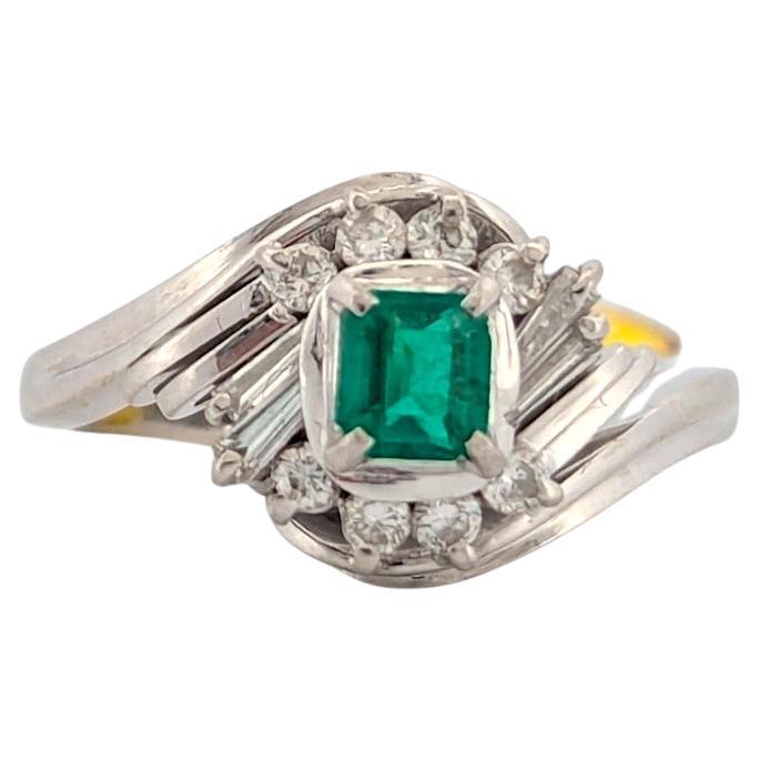 Jacaranda  Platinum Ring With 0.25 Ct Natural Emerald And 0.22 Ct Diamonds Size