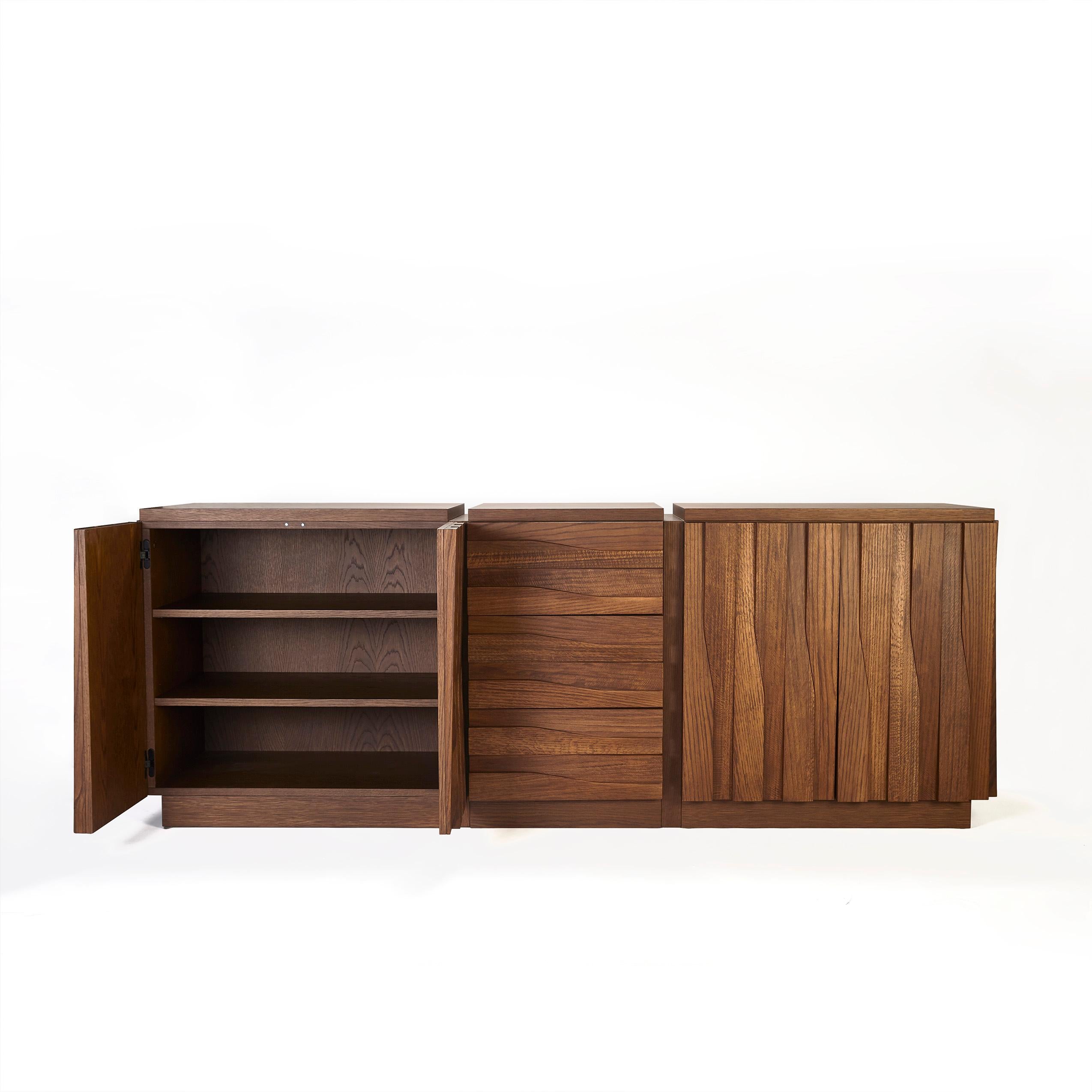 Mid-Century Modern Jacaranda Sideboard, in Stained Oak Wood, Handcrafted in Portugal by Duistt For Sale