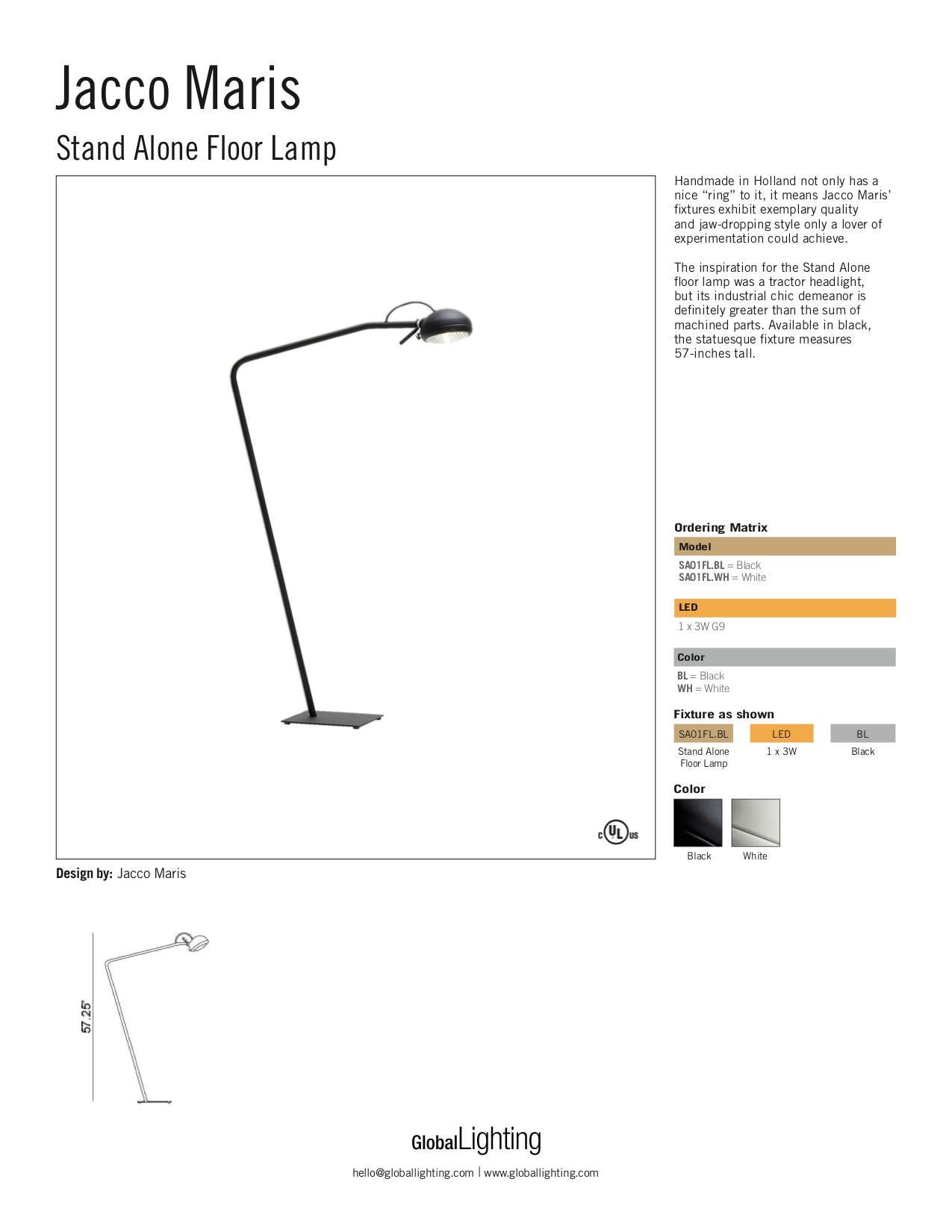 Contemporary Jacco Maris Stand Alone Floor Lamp in Powder Black Finish For Sale