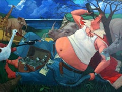 King of animals - XX century, Figurative painting, Bright colours, Satire