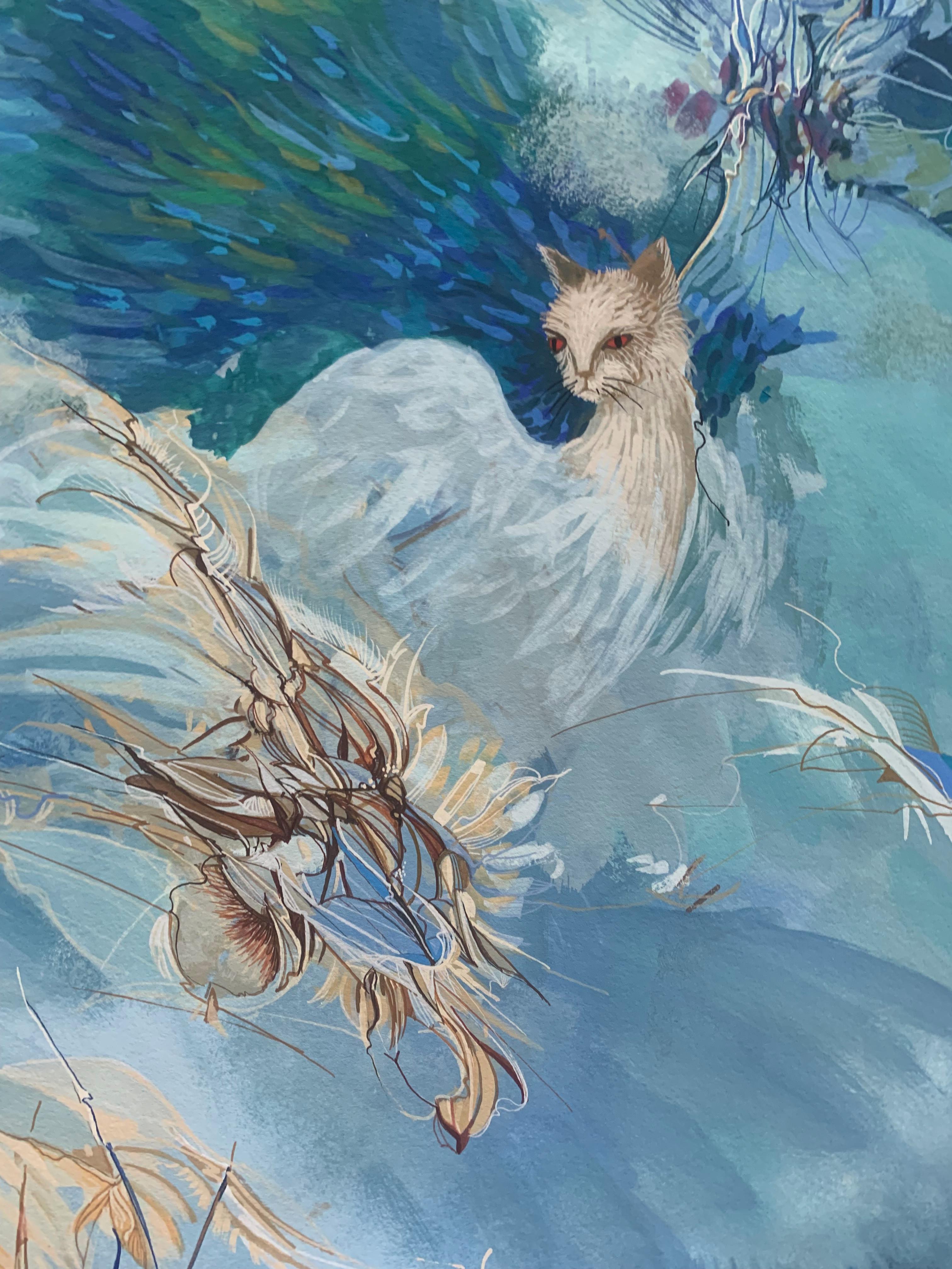 Schizophrénie. Peinture à la gouache contemporaine, Abstraction, Chat, Artiste polonais en vente 1