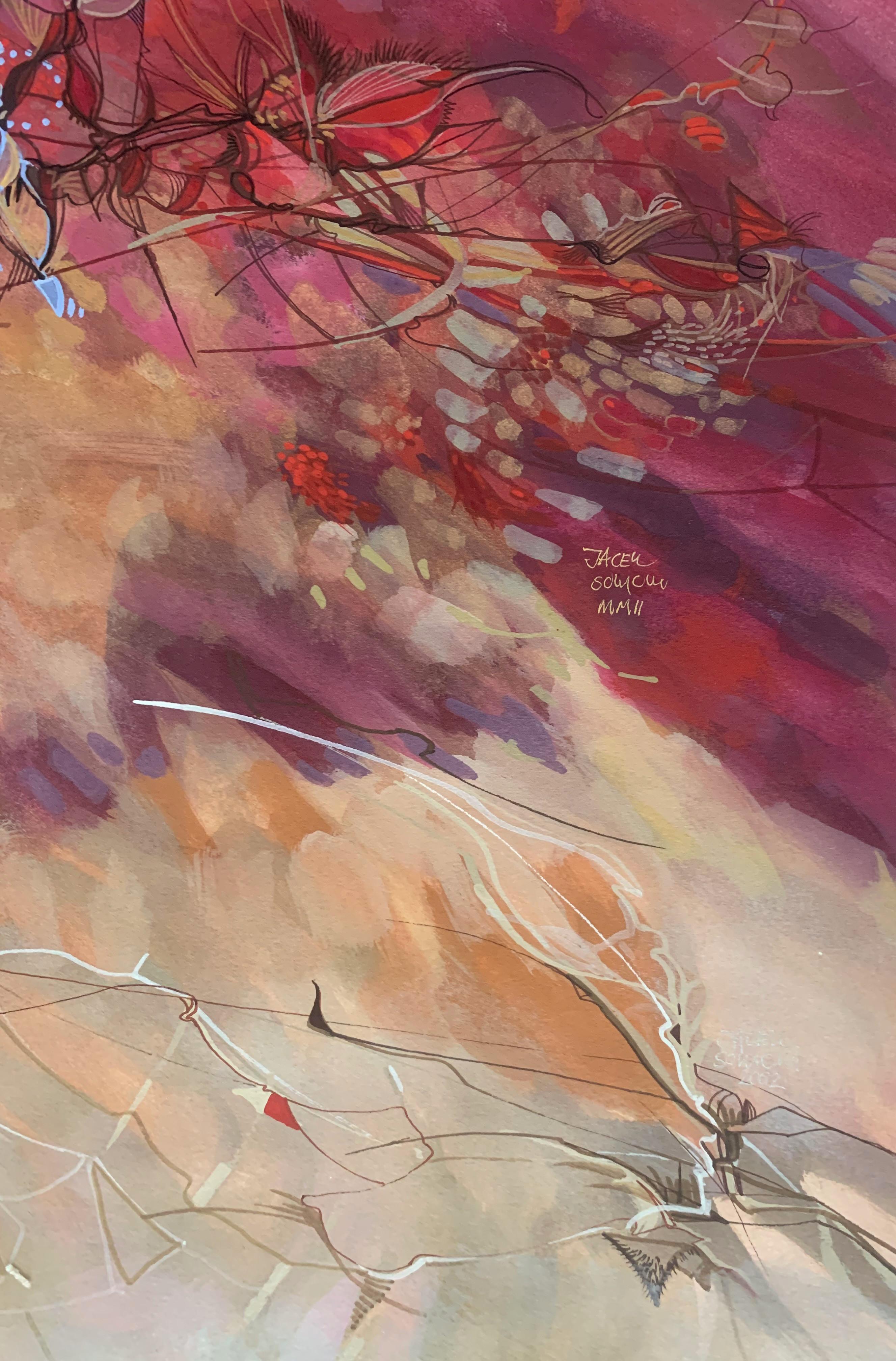 Summer for everyone. Contemporary Gouache Painting, Abstraction, Polish artist - Brown Abstract Drawing by Jacek Sowicki