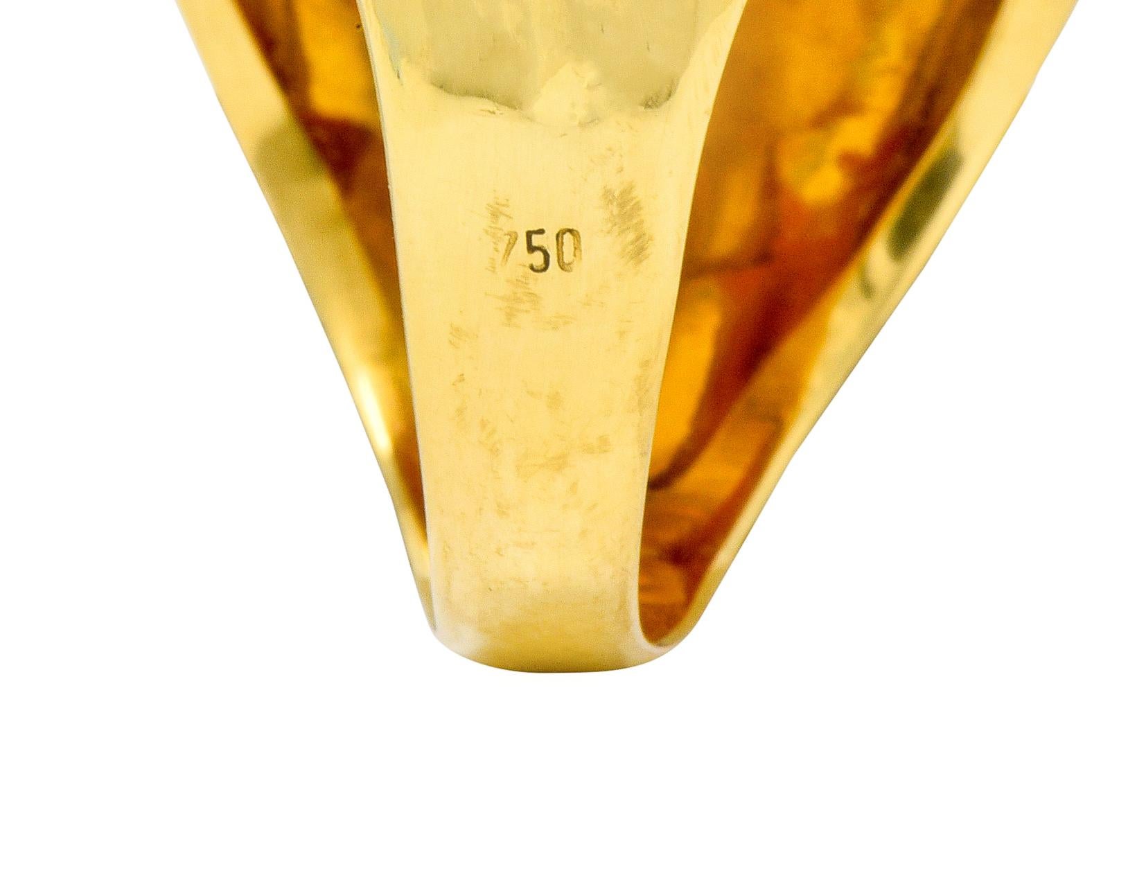 Jacent Vintage Coral Diamond 18 Karat Gold Unisex Cabochon Gemstone Ring 1