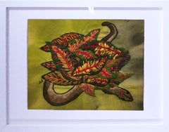 Duplicity, 2019, embroidery & fabric dye on canvas, matted & framed, earth tones