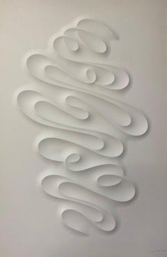 Arques - embossed paper work, minimalist curvilinear white artwork Jacinto Moros