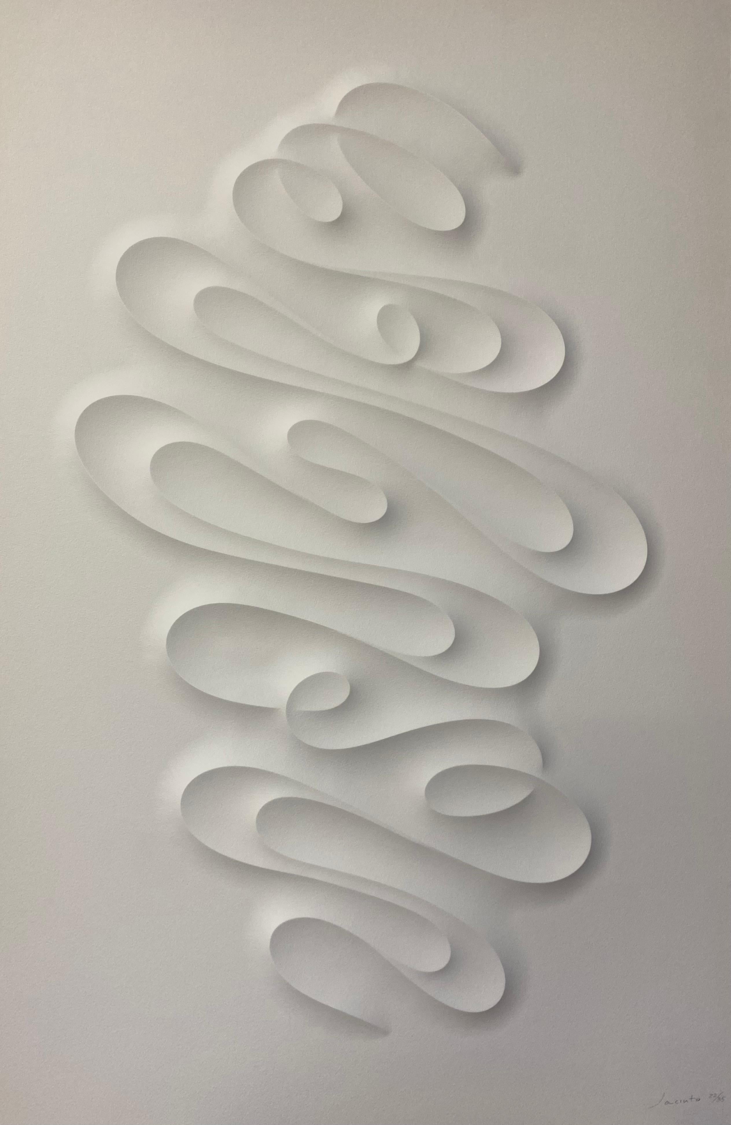 Arques - embossed paper work, minimalist curvilinear white artwork Jacinto Moros