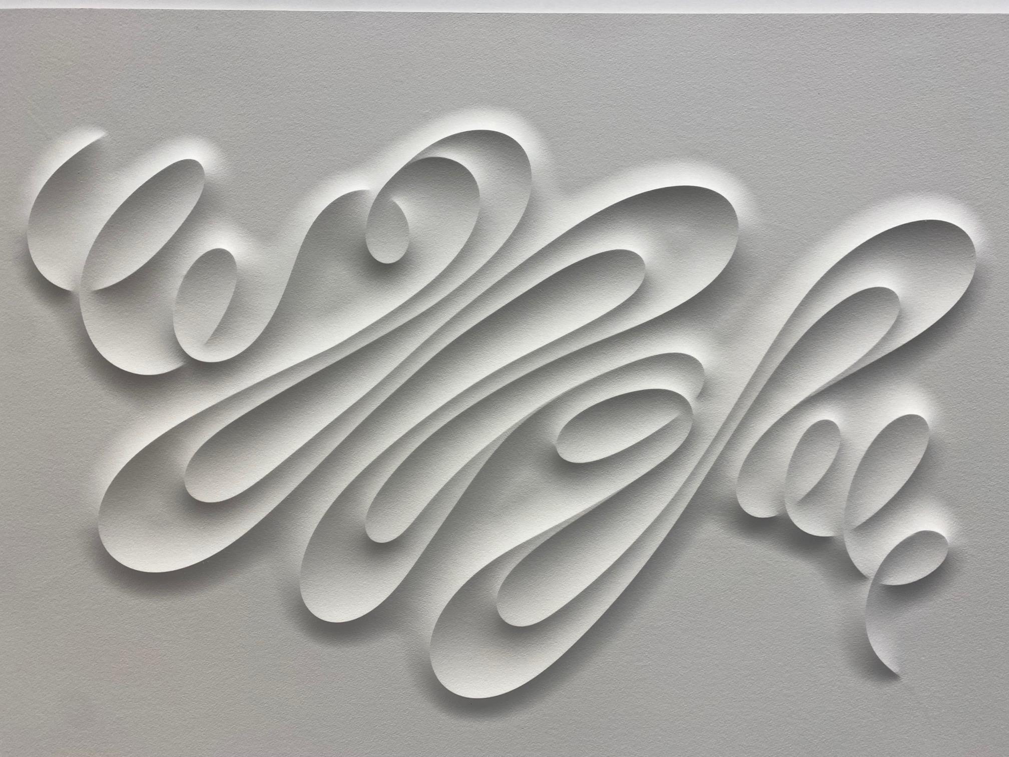 FHC – geprägtes Papier, minimalistisches, kurvenreiches weißes Kunstwerk Jacinto Moros im Angebot 2
